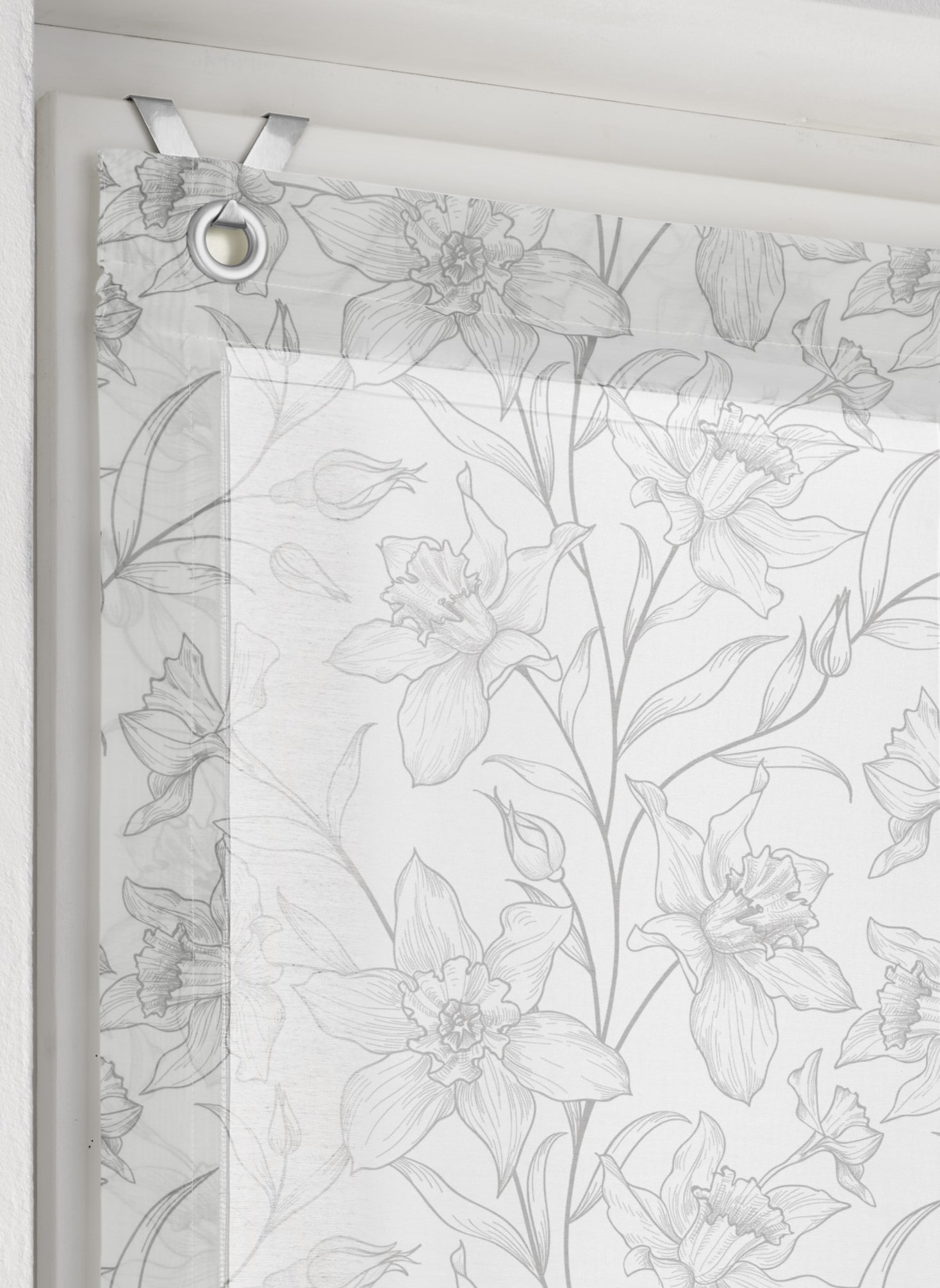 Kutti Paroi japonaise »Greta weiss, floral, lichtdurchlässig« mit Suspension du crochet Aucun perçage requis suspendu librement hauteur réglable, protection visuelle de jour, motif discret