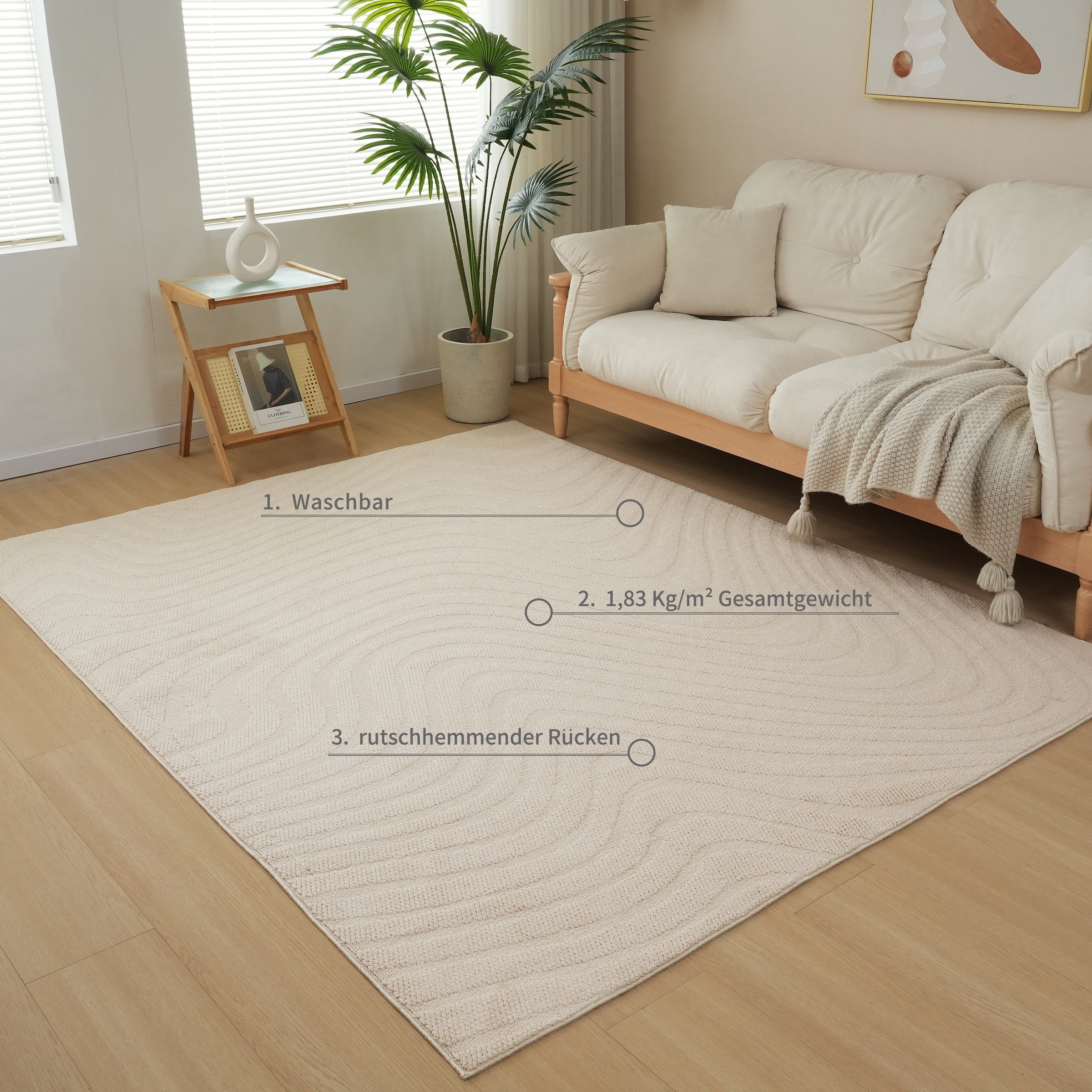 GOODproduct Teppich »Jola Welle, Hoch-Tief-Design« rechteckig 12 mm Höhe Wellenmuster, Boho, Modern, 3D, Wohnzimmer, Schlafzimmer