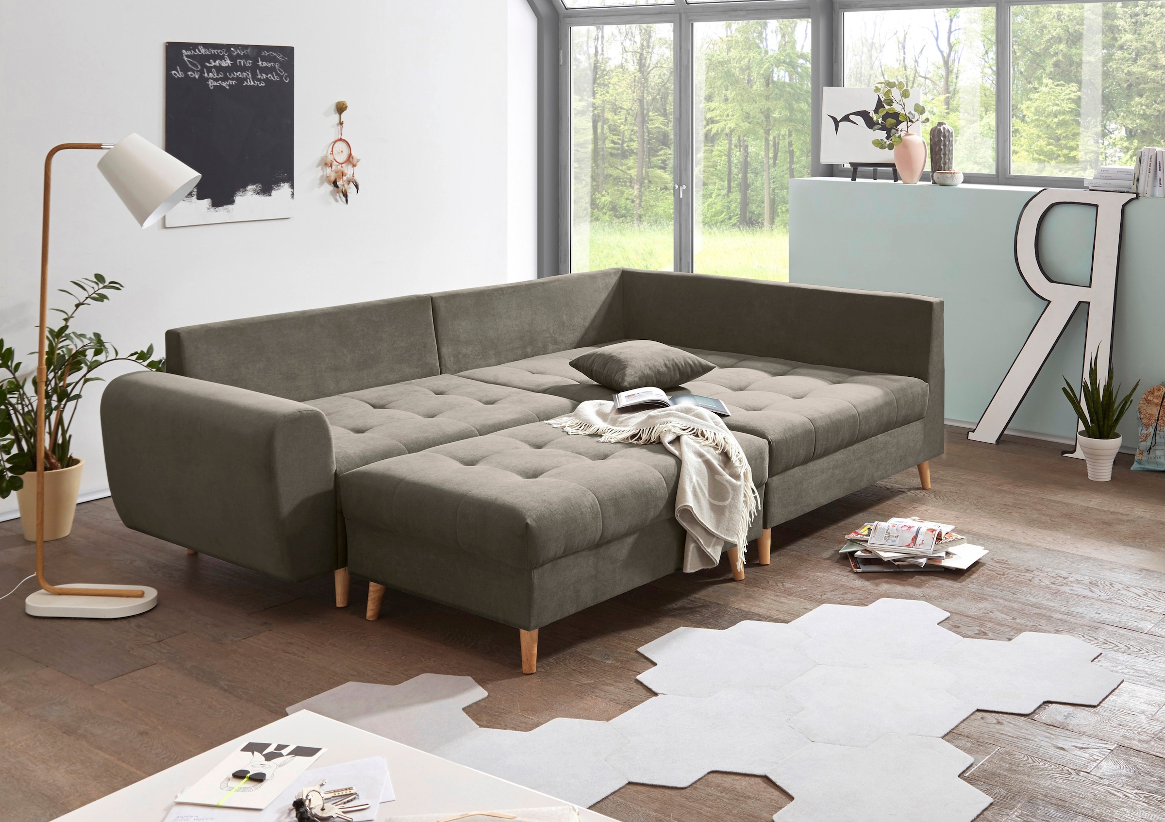 ED EXCITING DESIGN Ecksofa »Alice L-Form« mit Hocker & 3 Zierkissen
