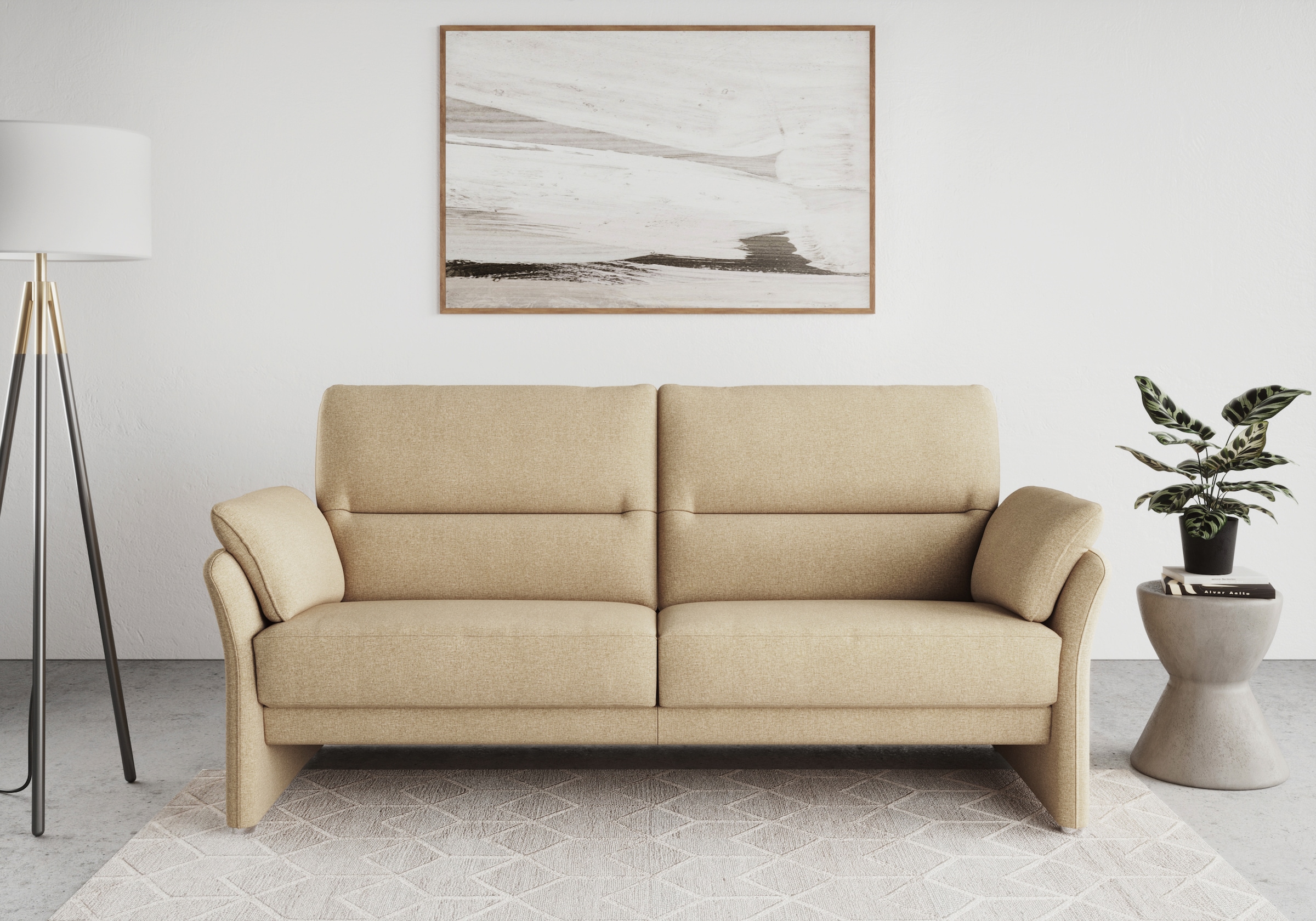 Image of DOMO collection 2,5-Sitzer "Pina, schmale Armlehnen, mit Federkern, kompakt & elegant" Hoher Sitzkomfort, Feinstruktur, beige, Breite 199 cm