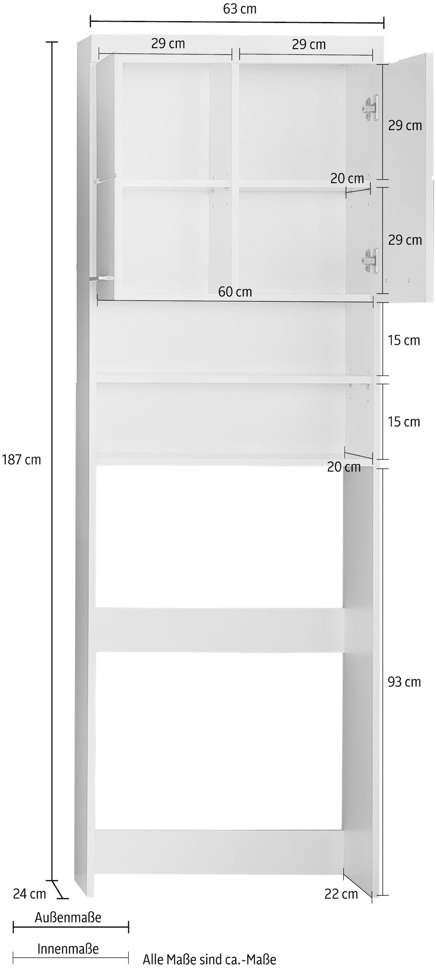 welltime Armoire pour machine à laver »Avena« Meuble sur lave-linge avec 2 compartiments - (L/P/H) 63/24/187 cm