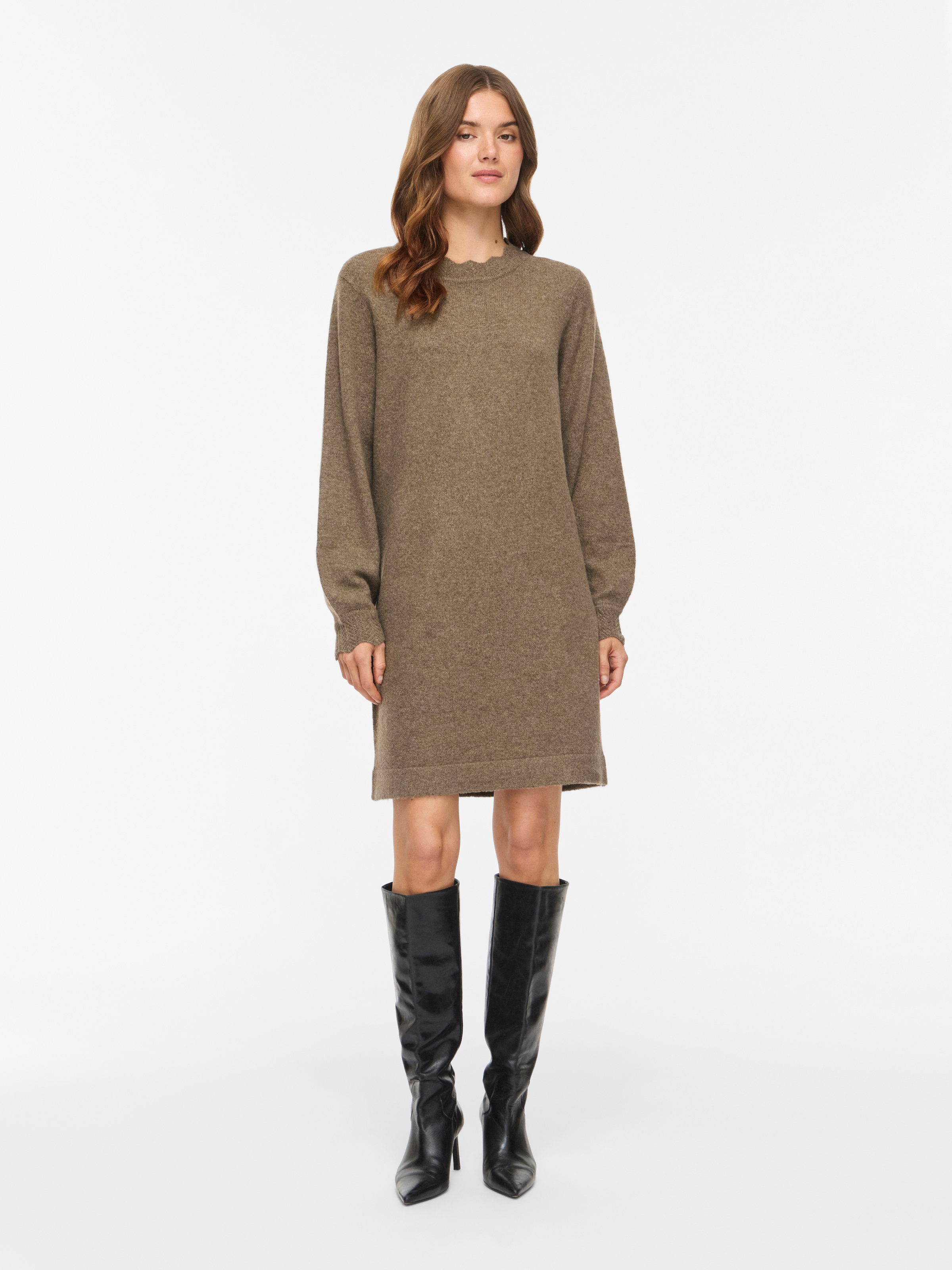 Vila Robe en tricot »VINIKOLINA O-NECK L/S KNIT DRESS - NOOS« mélange de matériaux, coupe régulière