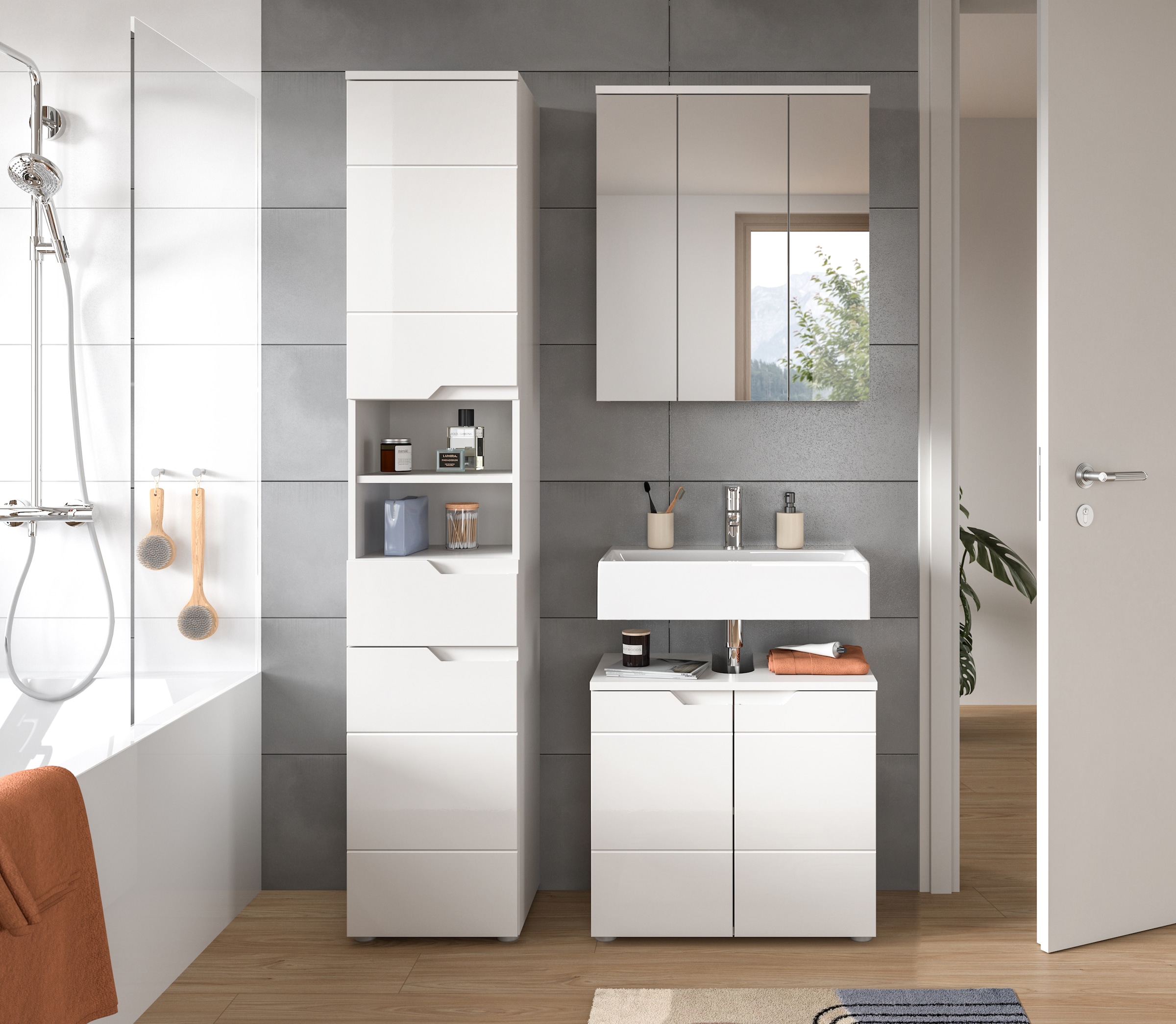 welltime Badmöbel-Set »CAPRI, 3-teilig, mit eingefasster Griffmulde, bestehend aus:«