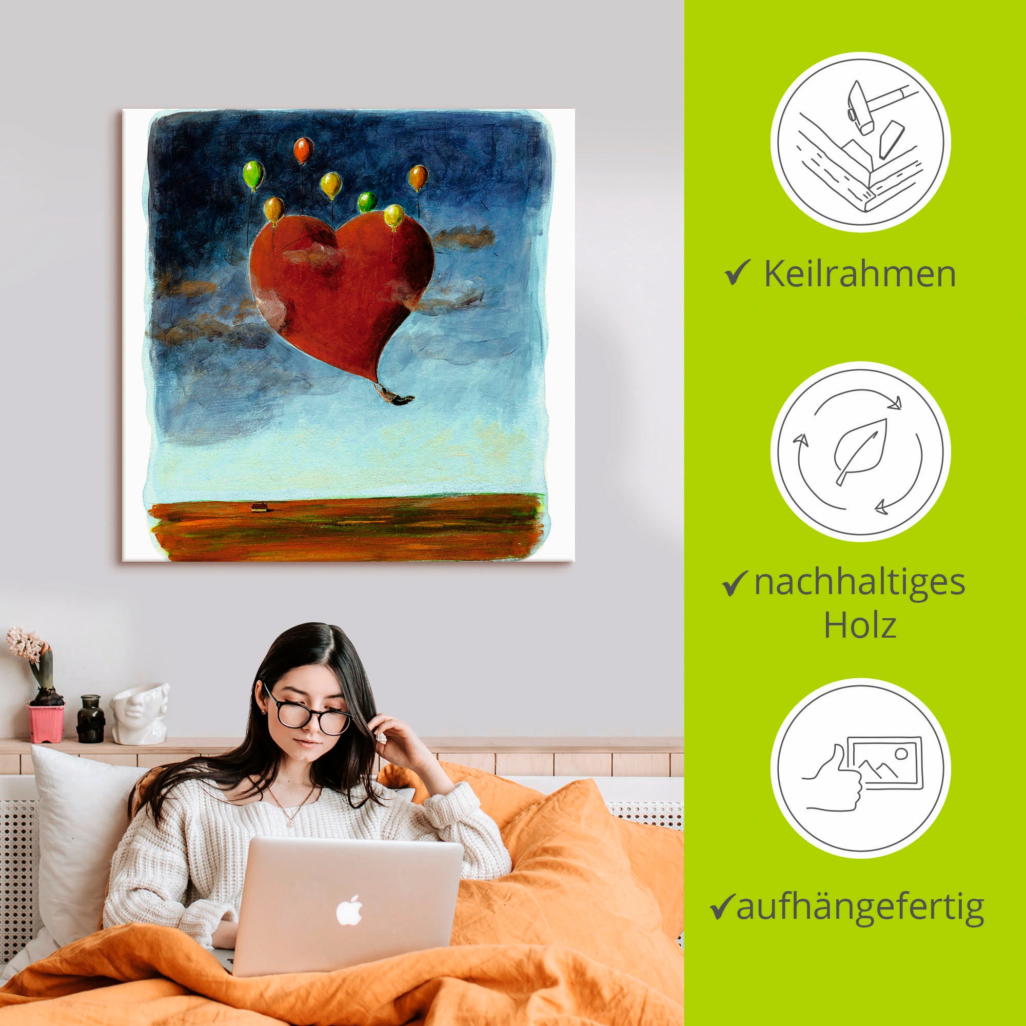 Artland Tableau sur toile »Fliegendes Herz« 1 cuis tlg. auf Holzrahmen gespannt