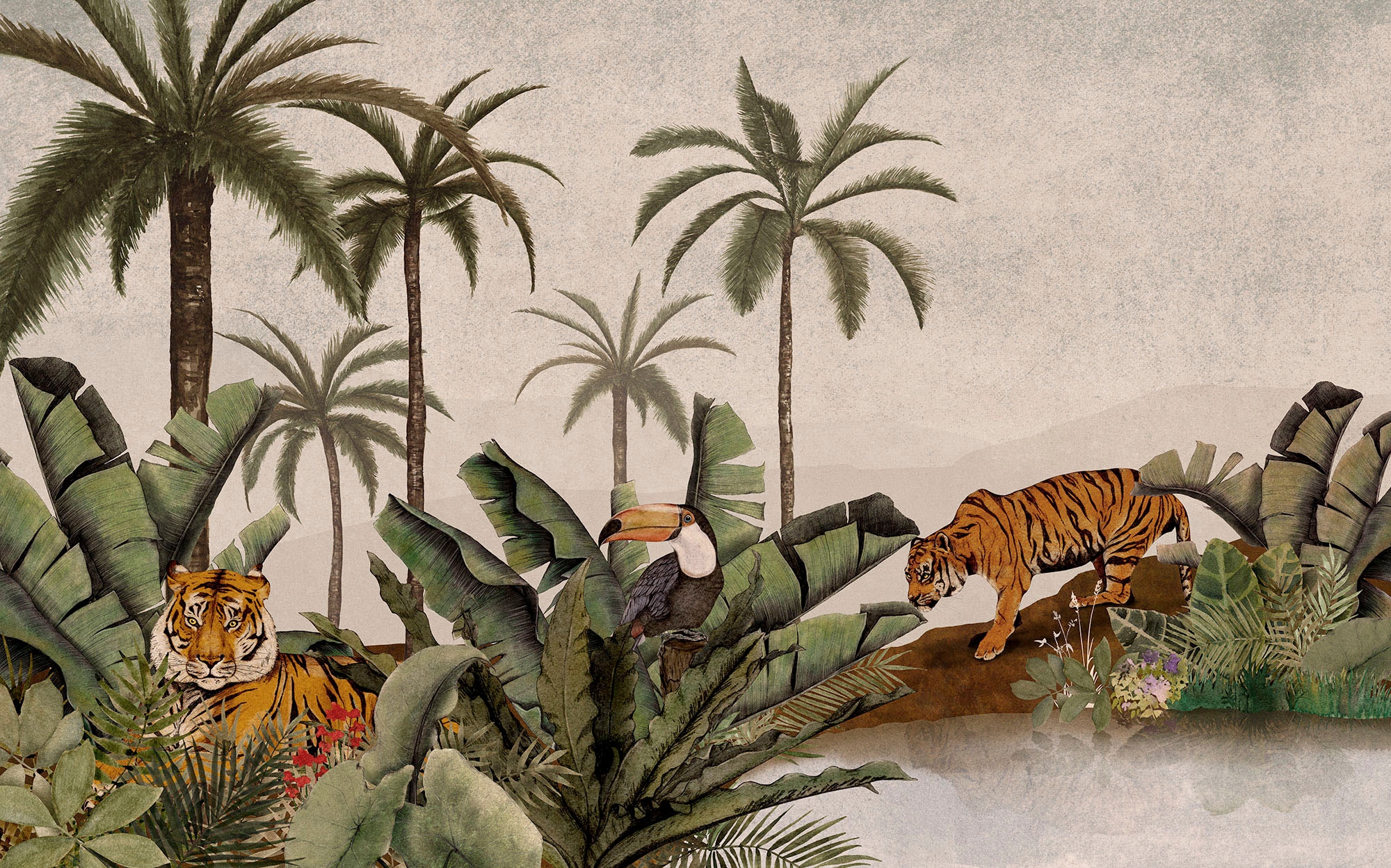 Komar Fototapete »Digitaldruck Vlies - Tiger Jungle - Grösse 400 x 250 cm«, bedruckt, Wohnzimmer, Schlafzimmer
