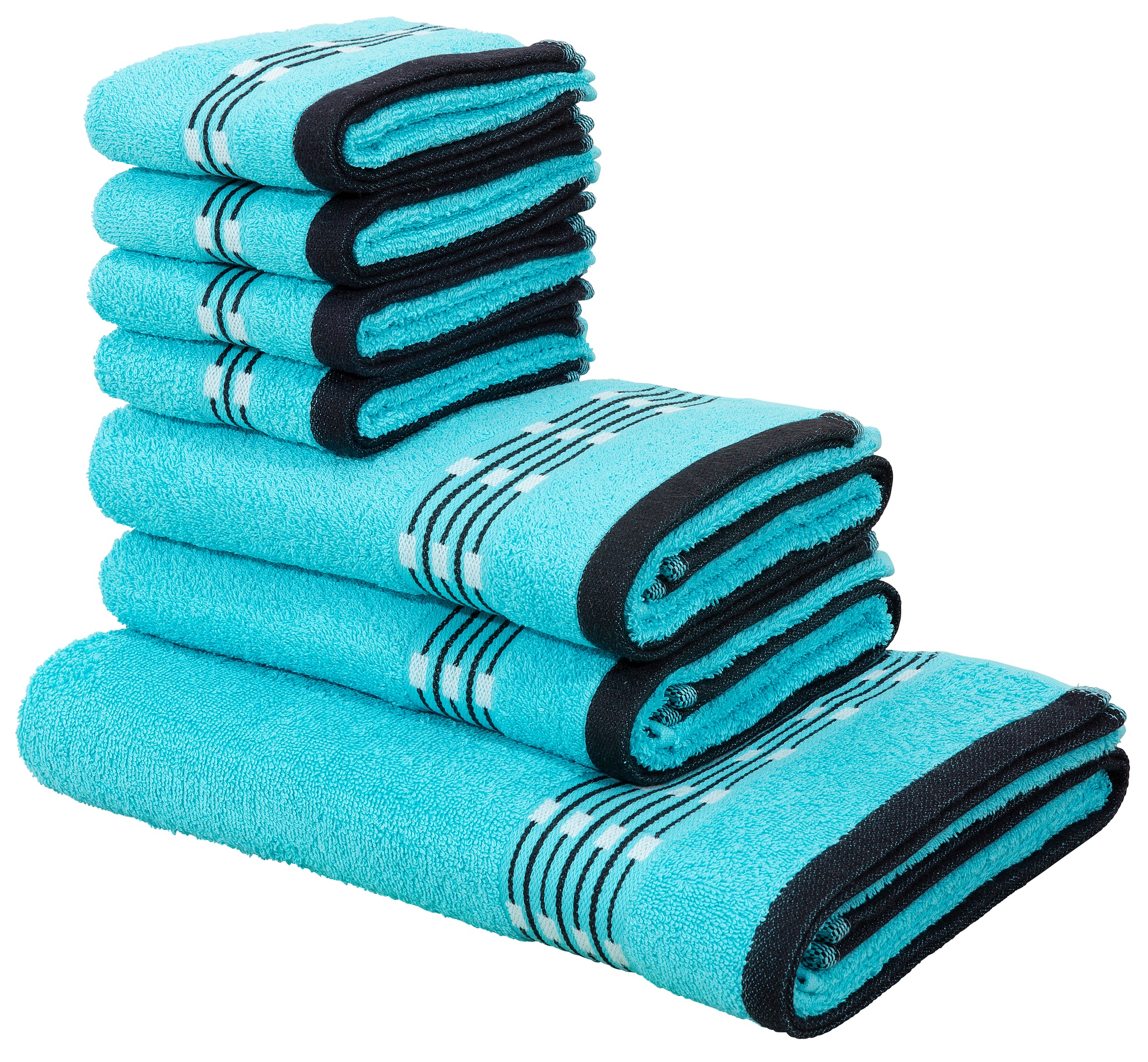 Image of GOODproduct Handtuch Set "Jonnie" Set 7 Walkfrottee Handtücher aus 100% Baumwolle, Handtuchset mit gemusterter Bordüre