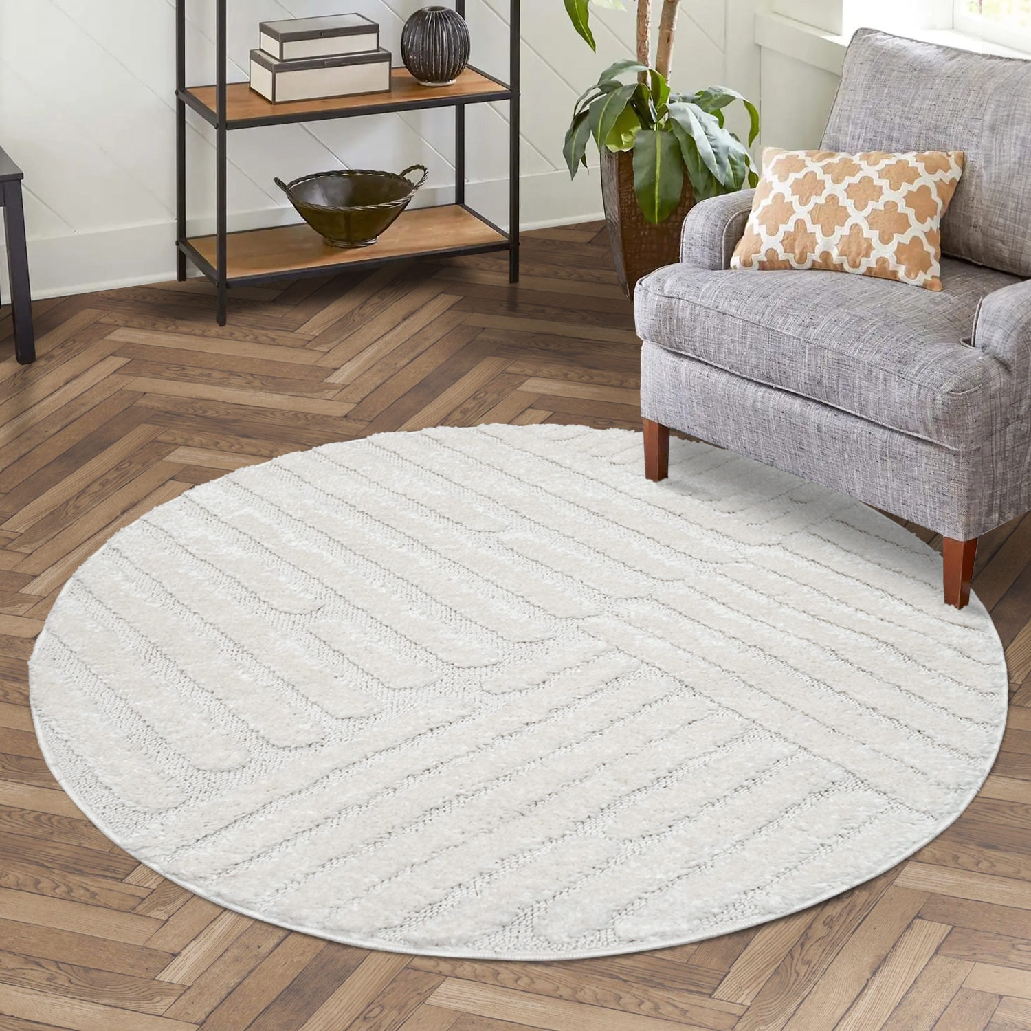 Image of Carpet City Hochflor-Teppich "FOCUS749" rund 20 mm Höhe Boho-Teppich, Hochtief-Muster/ 3D-Effekt, für Wohnzimmer, Schlafzimmer