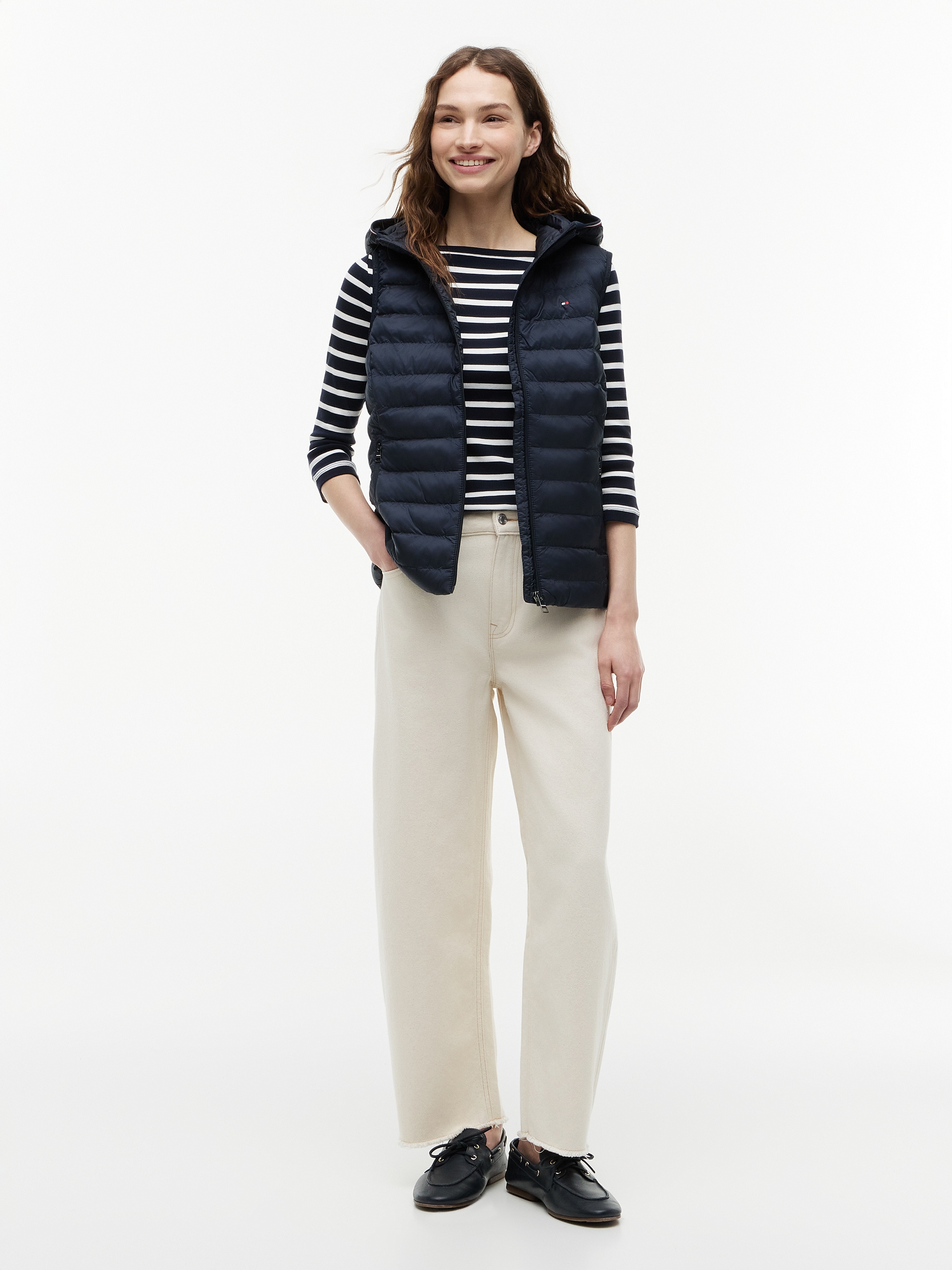 Tommy Hilfiger Gilet matelassé »LW PADDED GLOBAL STRIPE VEST« Série Global TH WOMEN,  capuche amovible, gilet de transition