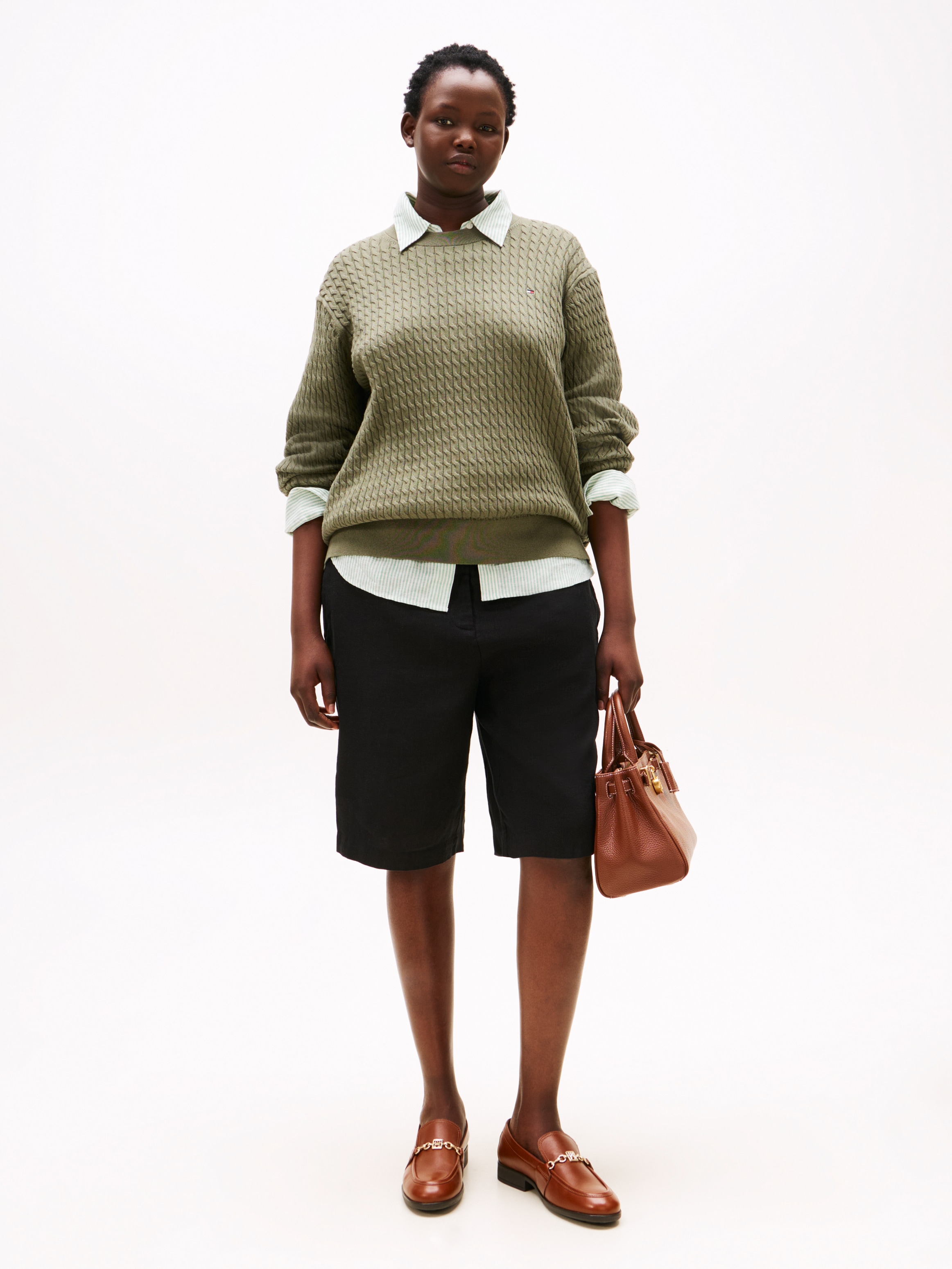 Tommy Hilfiger Curve Pull en tricot »CRV CO CABLE FINE GG C-NK LS SWT« in grossen Grössen, mit Zopfmuster