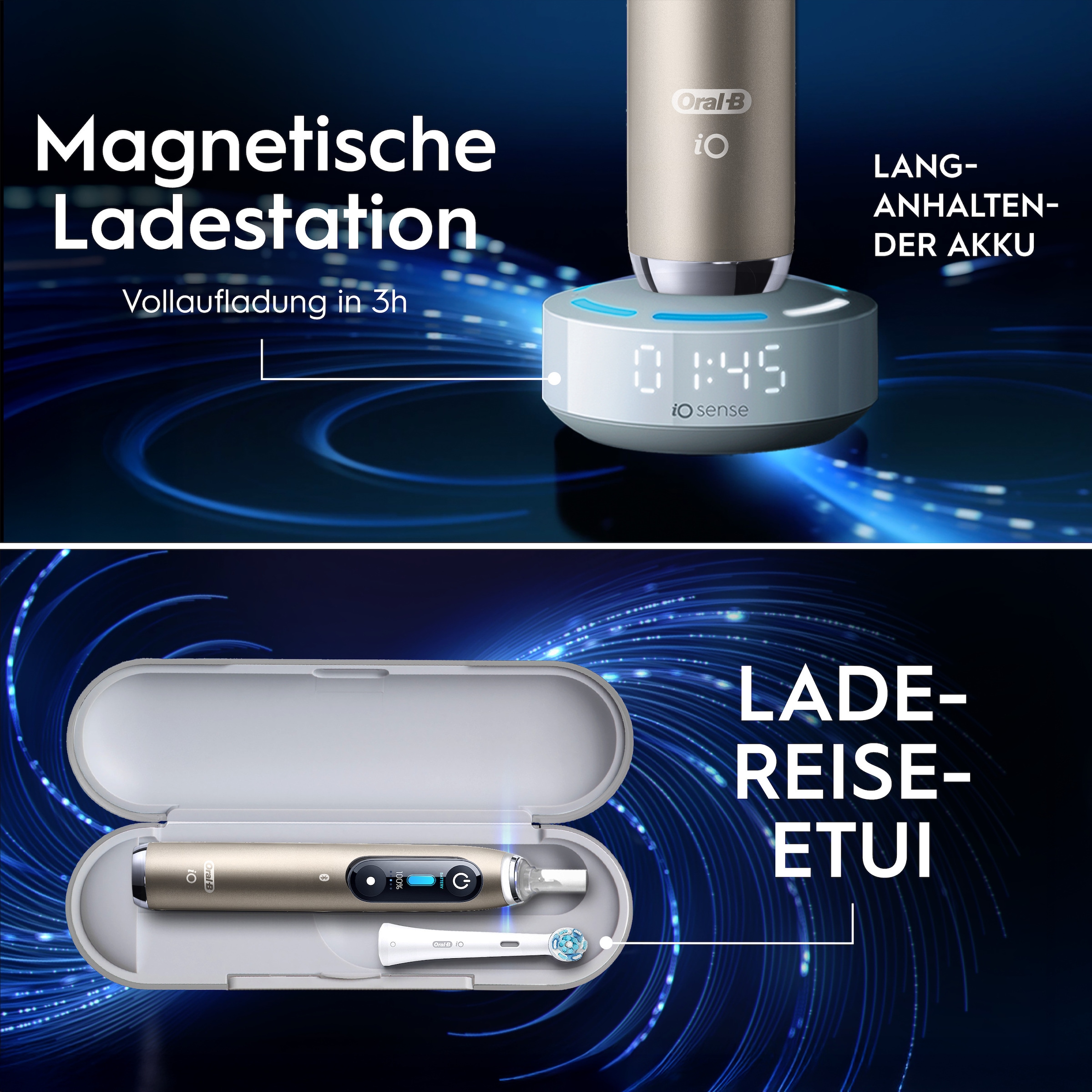 Oral-B Elektrische Zahnbürste »iO Series 10« 1 Stk. Aufsteckbürsten inkl. 1 Aufsteckbürste, iO Sense Schnellladestation, Lade-Reise-Etui