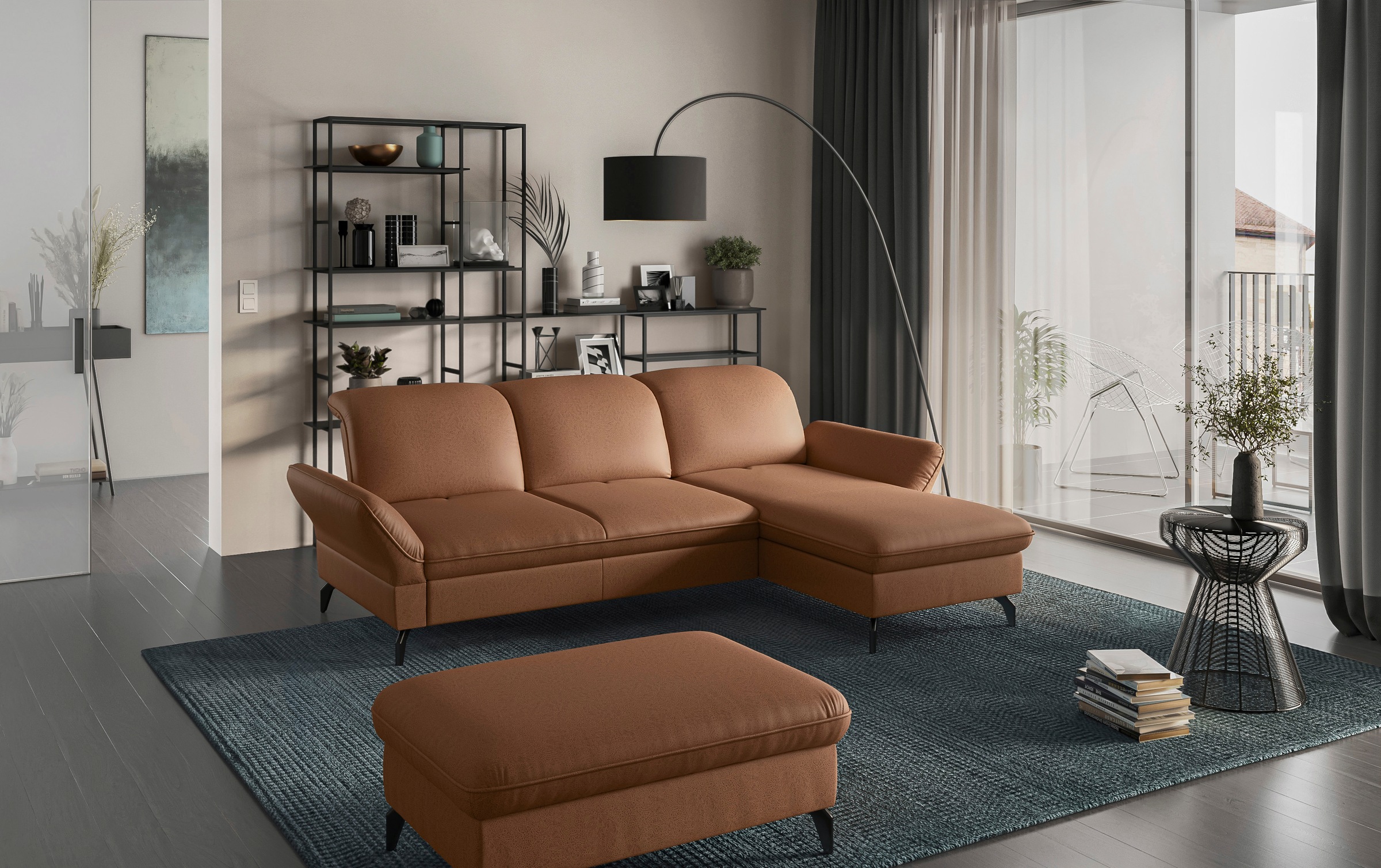 sit&more Polsterhocker »Leandro«, mit schwarzen Metallfüssen
