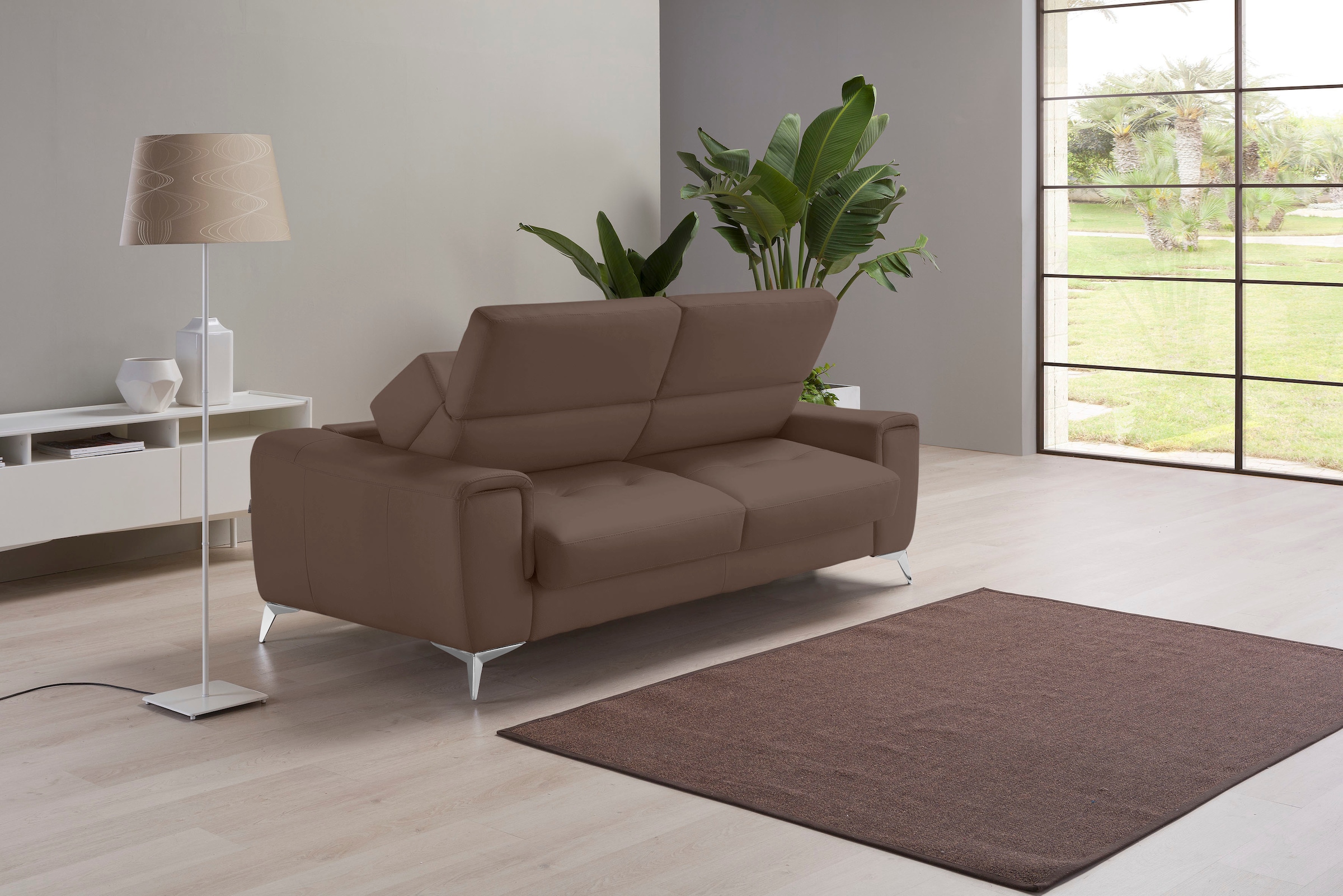Image of Egoitaliano Schlafsofa "Francine Designsofa, Loungesofa mit Dauerschlaffunktion, Breite 233 cm" mit Bettfunktion, Leder BULL, chocolate, Fussfarbe chrom