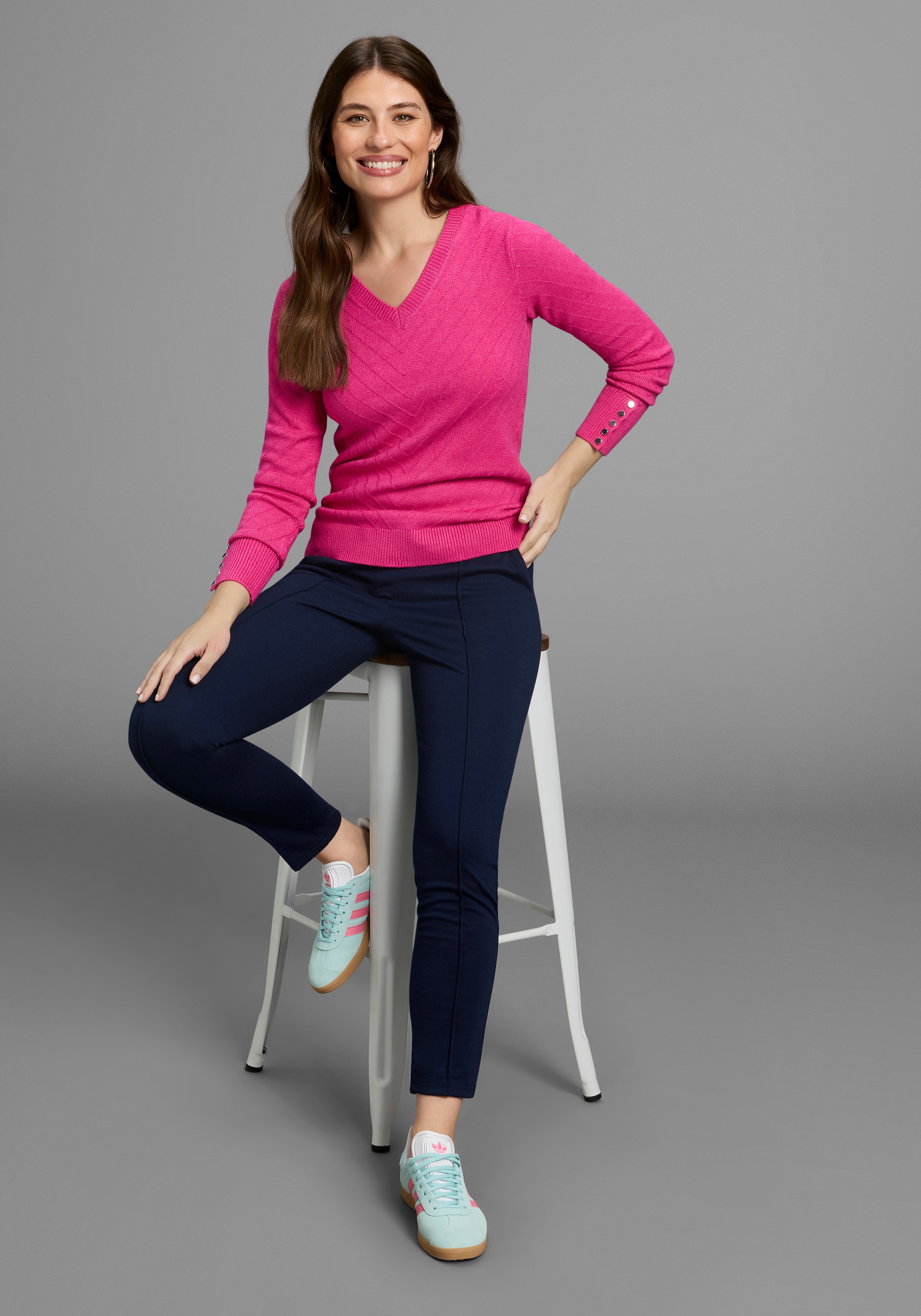 Laura Scott V-Ausschnitt-Pullover, mit Strukturstrick - NEUE KOLLEKTION
