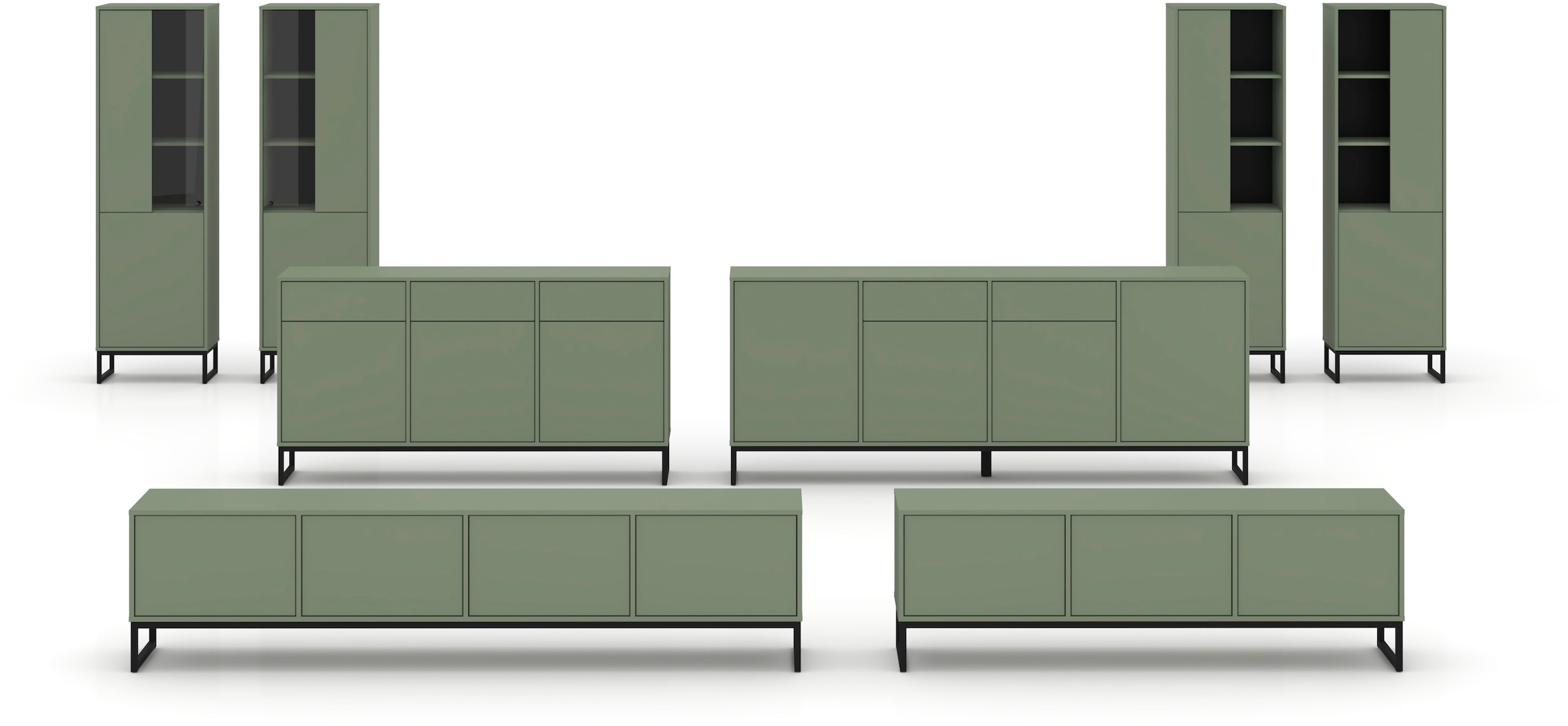GOODproduct Vitrine »Loft, Höhe 180 cm, moderne Standvitrine mit 2 Türen, Metallkufen« Hochschrank mit viel Stauraum, Glastür und verstellbaren Einlegeböden