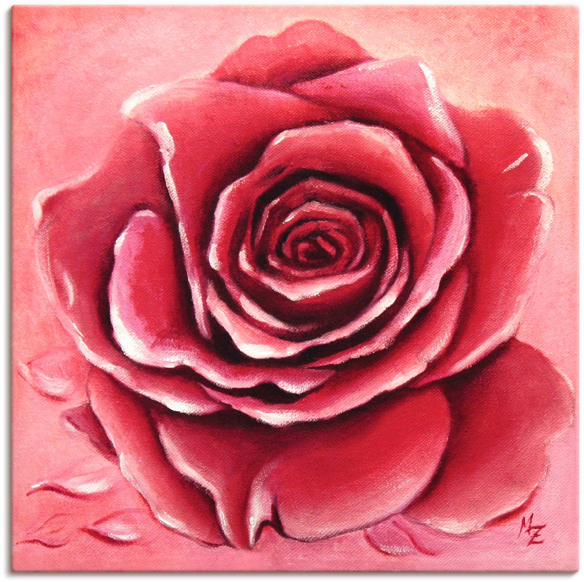 Image of Artland Leinwandbild "Rote Rose handgemalt" Blumen 1 Stk. tlg. auf Holzrahmen gespannt