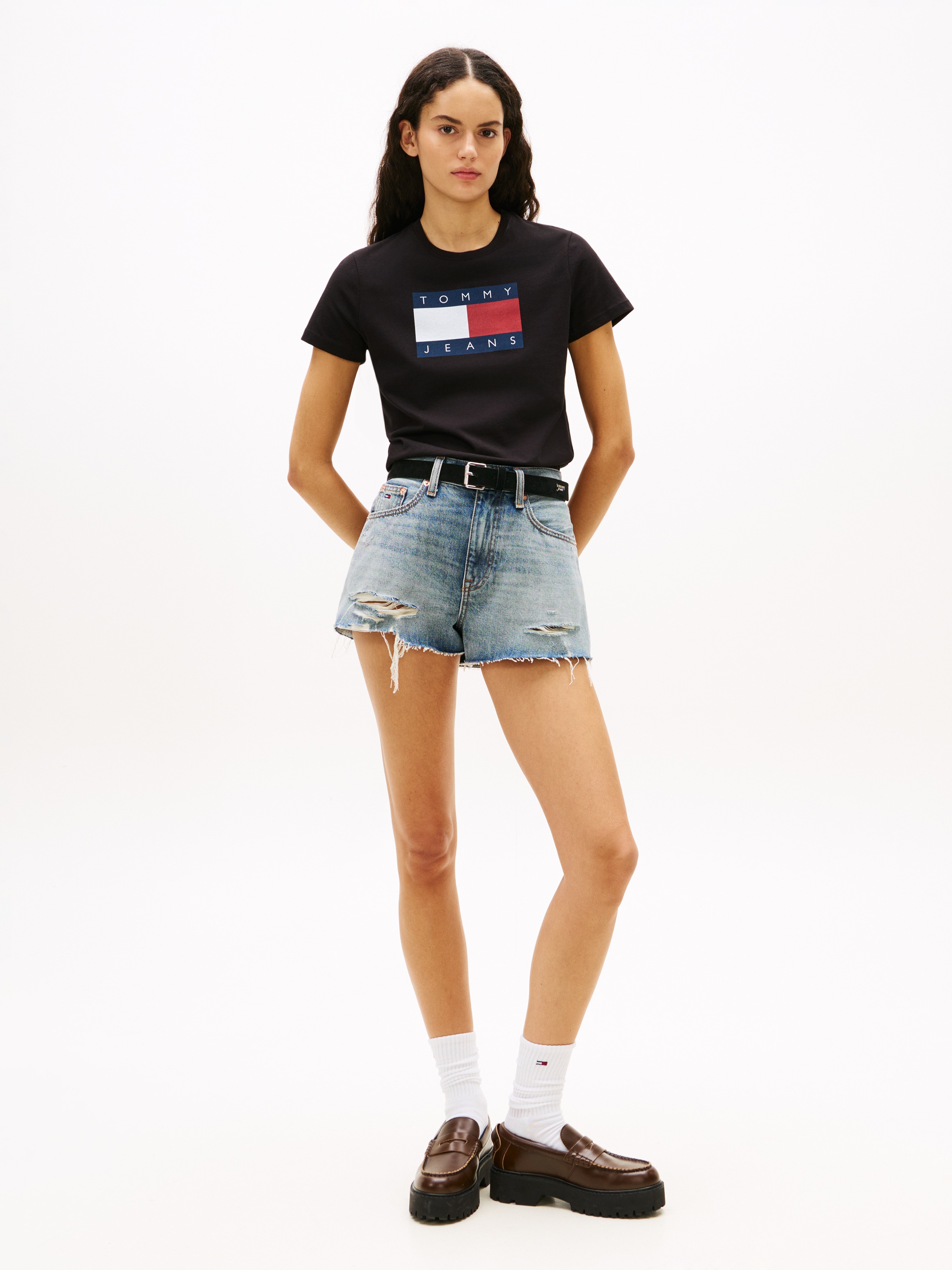 Tommy Jeans T-shirt à manches courtes »TJW REG TJ FLAG SS TEE« coton, impression logo, coupe régulière