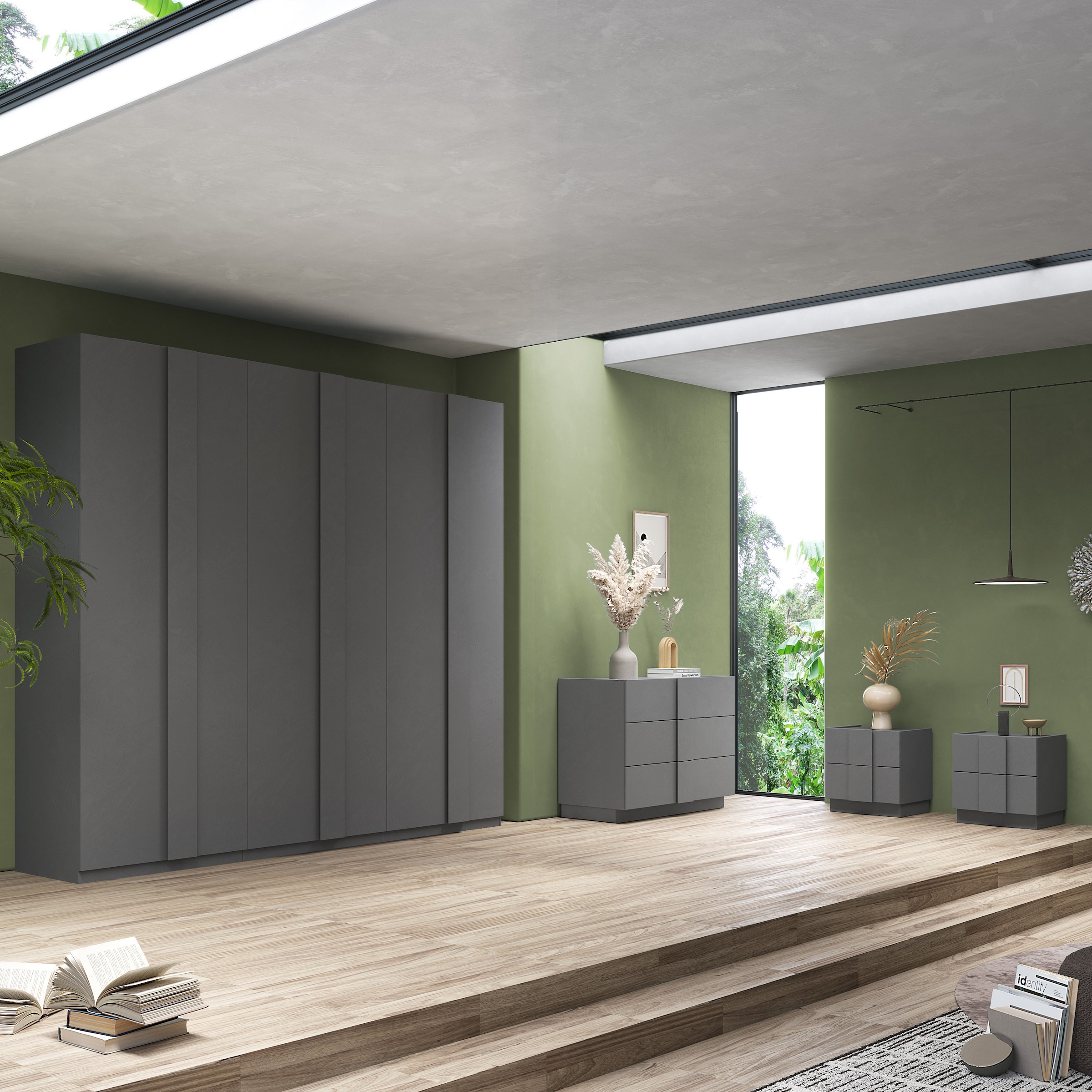 INOSIGN Nachtschrank »Jupiter, Nachtkommode (2-St), Nachttisch, Nachtkonsole, 2 Schubladen« Spar-Set, 2 Stk. tlg. B/T/H 50/42/52 cm, moderne Griffblende, trendiges Steingrau, kompakt