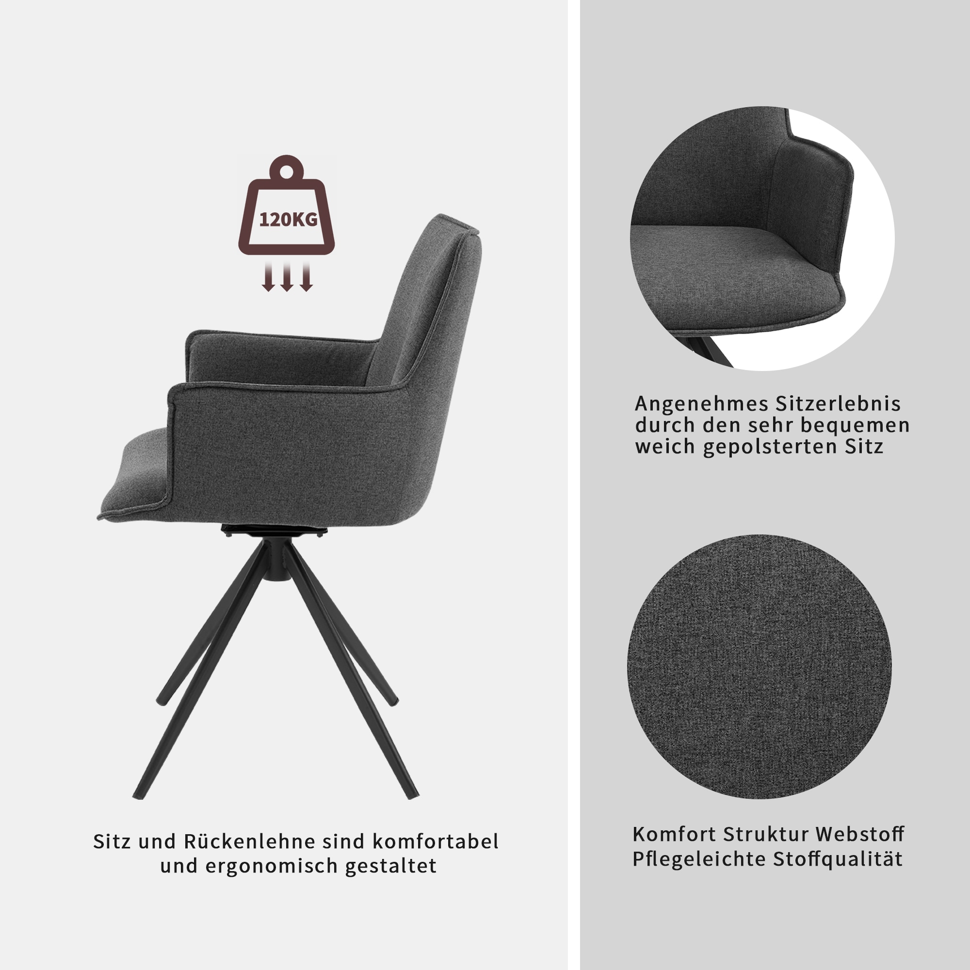 GOODproduct Drehstuhl »Amoreve« (Set) 2 Stk.hochwertiger Strukturstoff, ergonomisches Design, Metallgestell