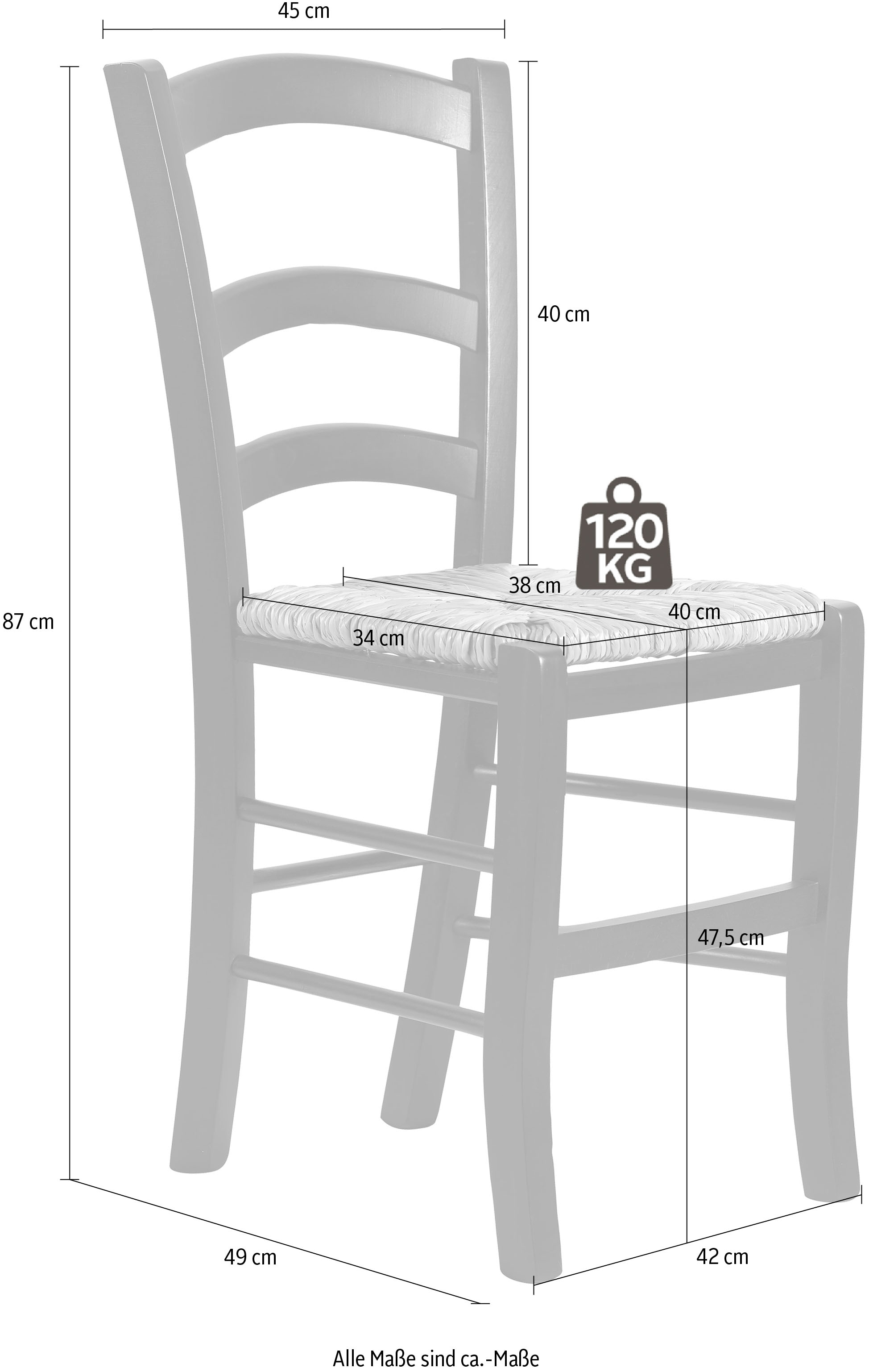 Home affaire Esszimmerstuhl »Super Paesana«, (Set), 2 St., aus Massivholz Buche mit Sitz aus Grasgeflecht