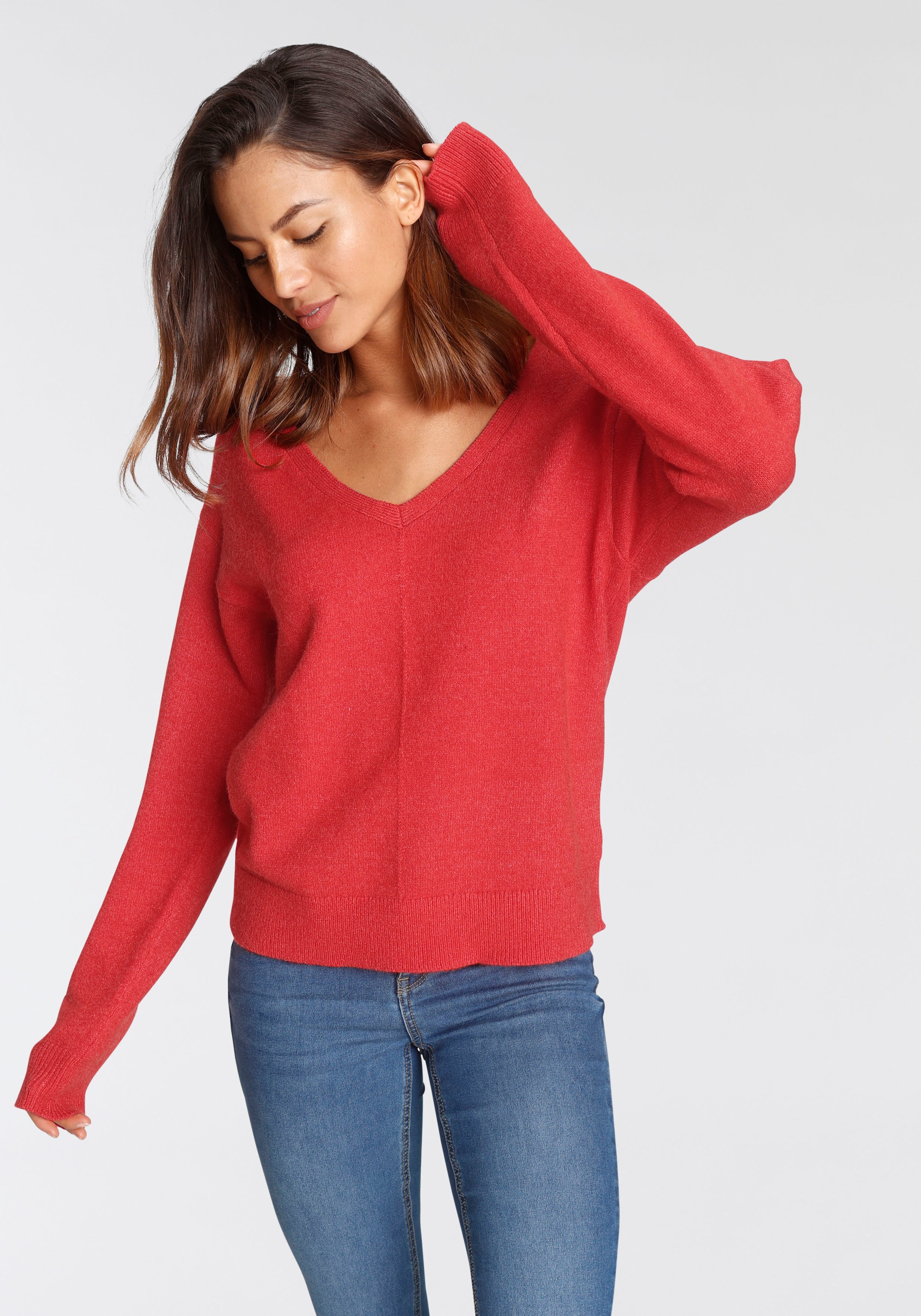 Image of Tamaris V-Ausschnitt-Pullover "mit lockerem Schnitt, aus fliessender Viskose-Qualität" mit Frontbiese