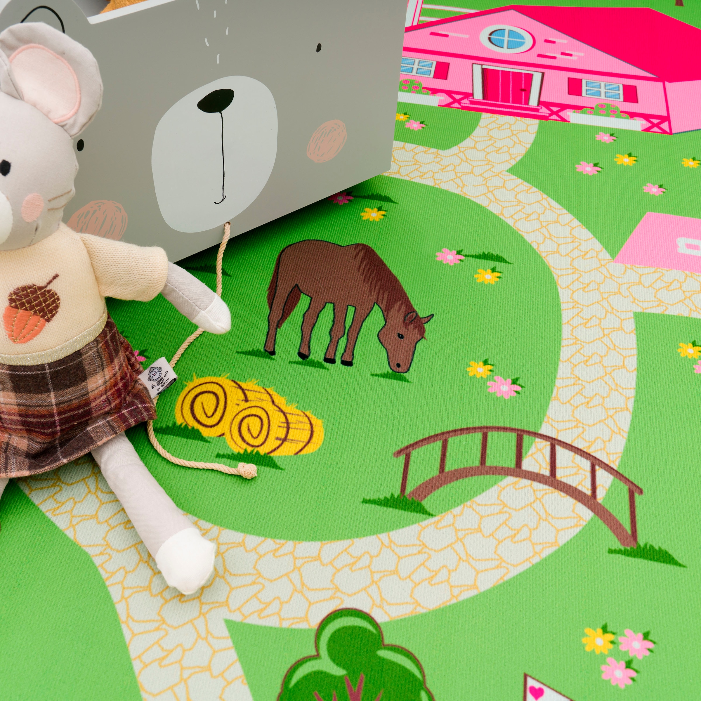 Paco Home Kinderteppich »Bino 560«, rund, 4 mm Höhe, Kurzflor, Strassen-Spiel-Teppich, Motiv Bauernhof, Kinderzimmer
