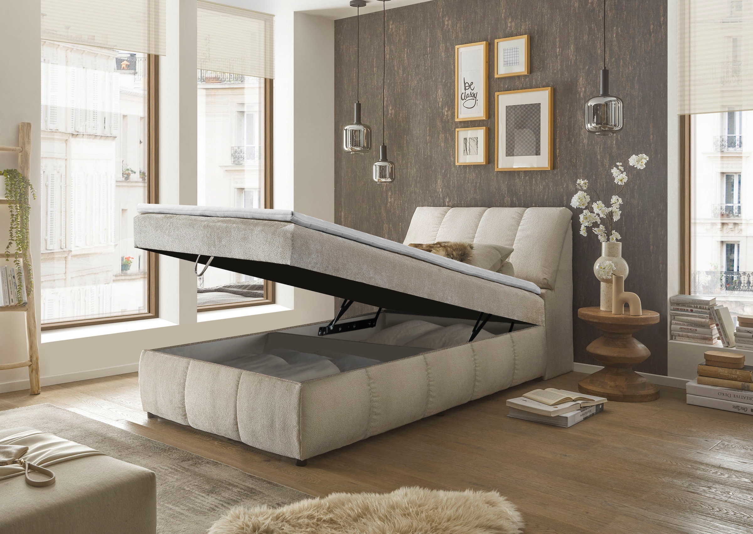 ED EXCITING DESIGN Boxbett »Valencia« inkl. Bettkasten und Stauraum im Kopfteil