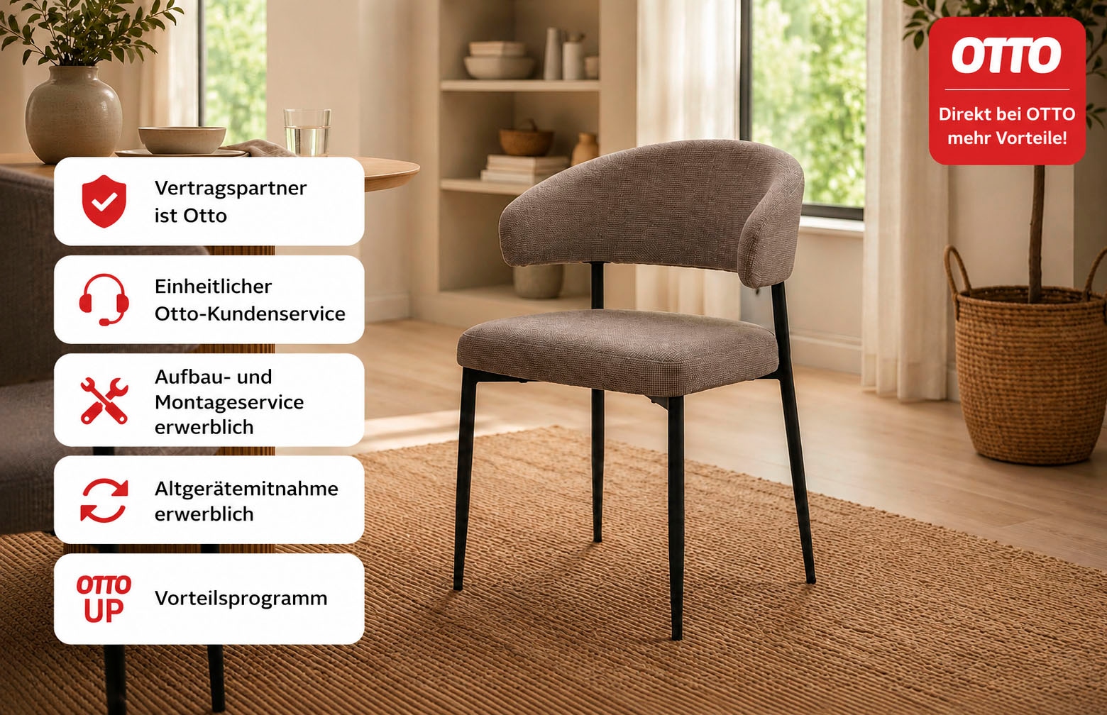 ACTONA GROUP Chaise de salle à manger »Edina 2er Set, Stoff - bequem & stilvoll, mehrere Farben, moderne« () rembourré, revêtement doux & grand confort d’assise, pieds en acier noir