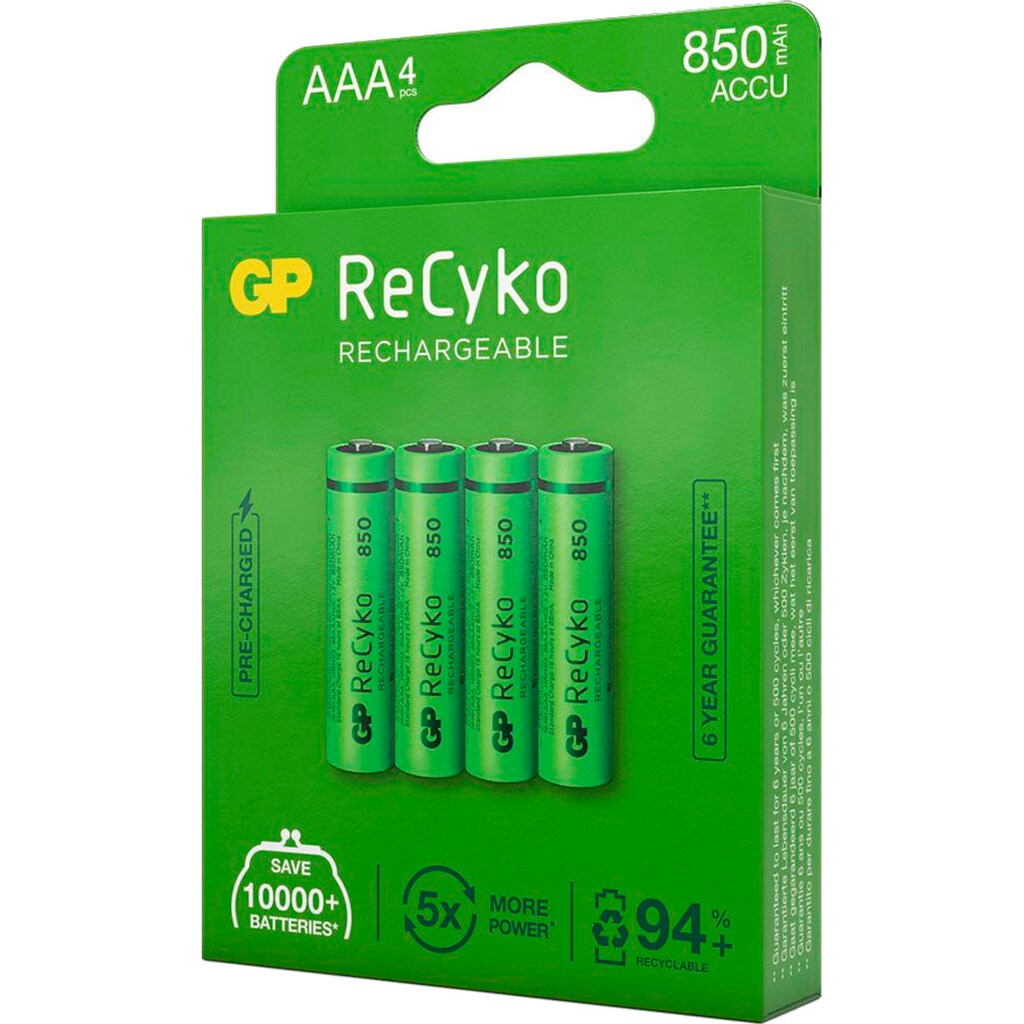 GP Batteries Akku »4er Pack AAA Akku GP NiMH 850 mAh ReCyko 1,2V«, AAA, 850 mAh