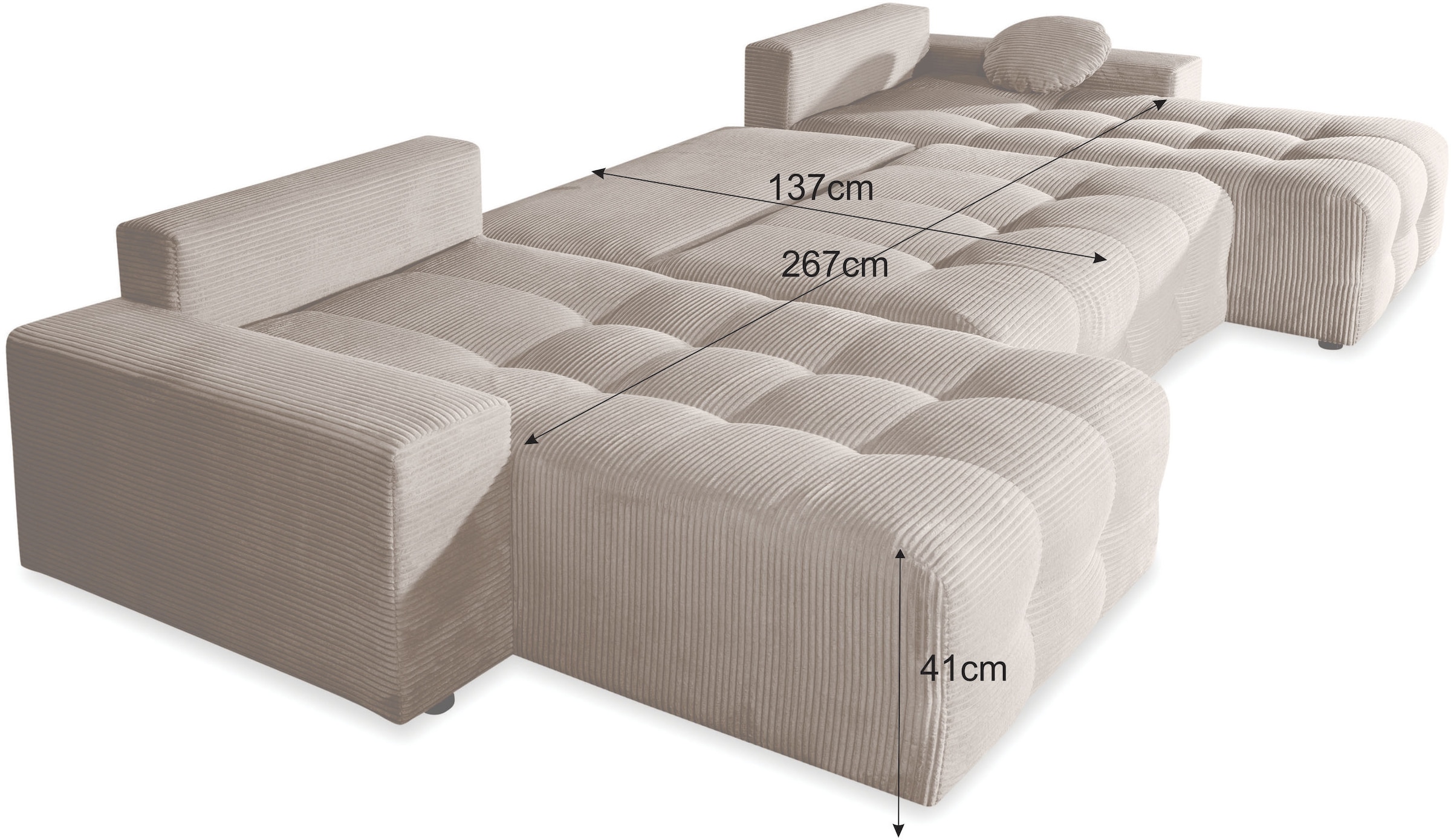 GOODproduct Paysage de salon »Jessy U-Form, B: 313 cm, in Cord & weiteren Bezügen« Fonction couchage, coffre de lit, rembourrage ressorts ensachés