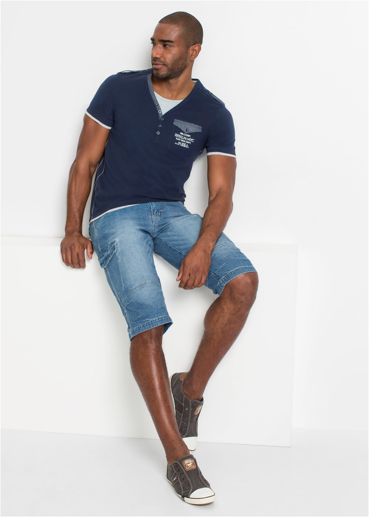bonprix Bermuda  aus Baumwolle, Relaxed Fit, im Denim-Look