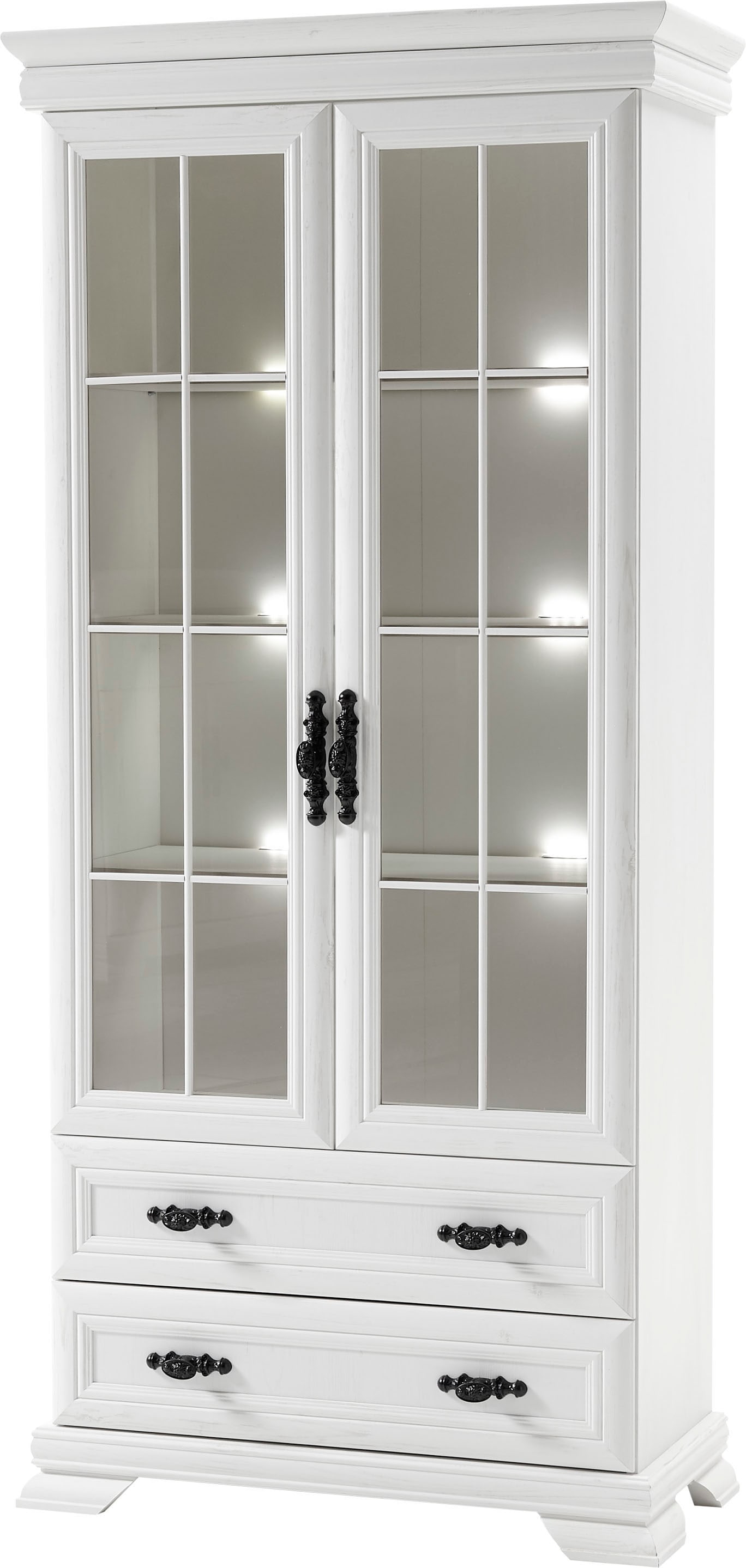Image of GOODproduct Vitrine "Royal, Standvitrine, eleganter Vitrinenschrank, Glasvitrine" im Laushausstil, ausreichend Stauraum, Metallgriffe, 192 cm hoch