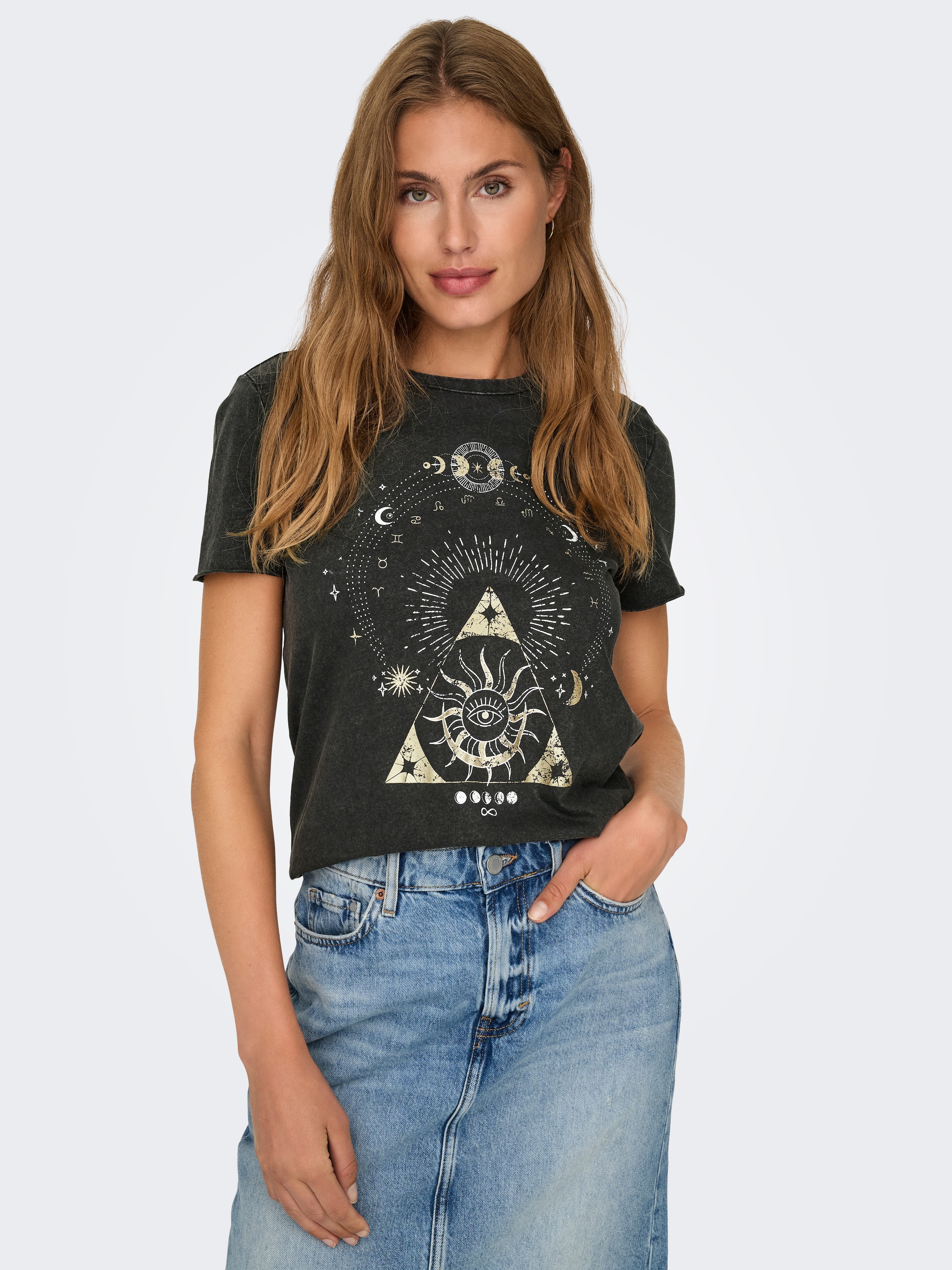 ONLY Shirt à col rond »ONLLUCY REG S/S TOP JRS NOOS« coton, coupe régulière, imprimé varié