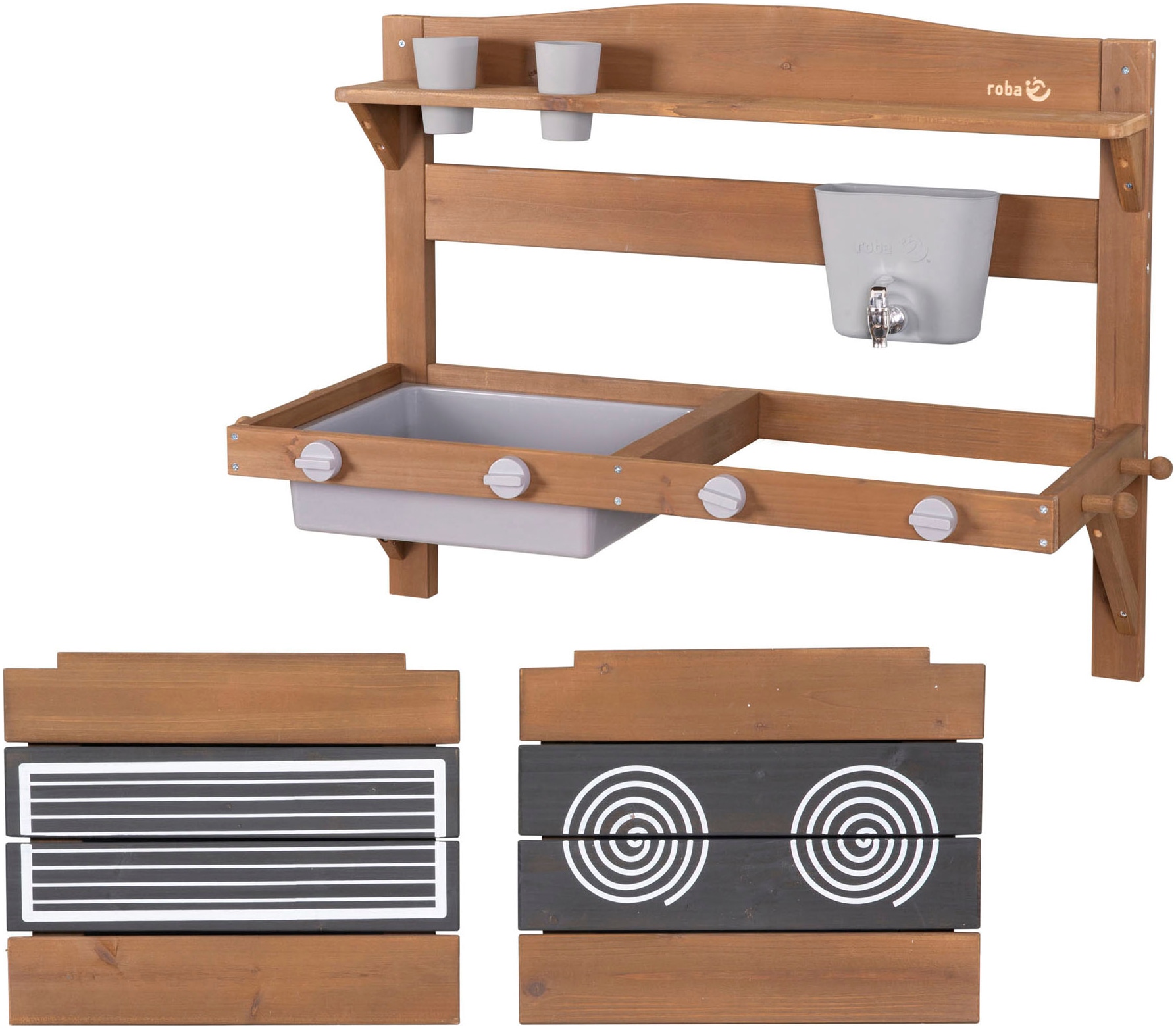 roba® Outdoor-Spielküche »Matschküche zum Aufhängen, teakholzfarben lasiert, aus Holz« FSC® - schützt Wald