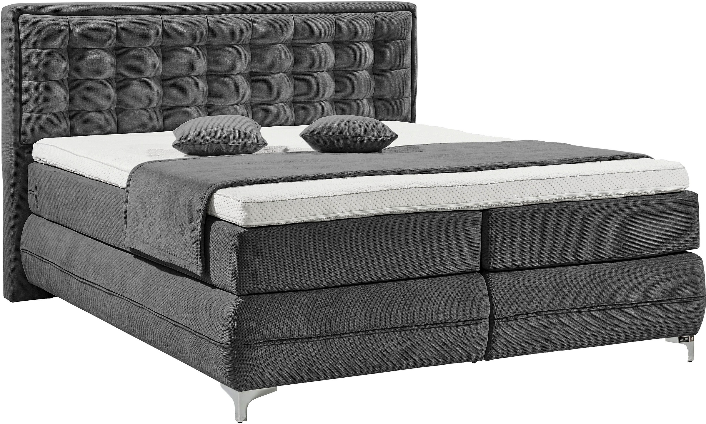 Musterring Boxspringbett »Dubai« Winkelfuss in Chrom, 3 Härtegrade, Kopfteil in Kassettensteppung