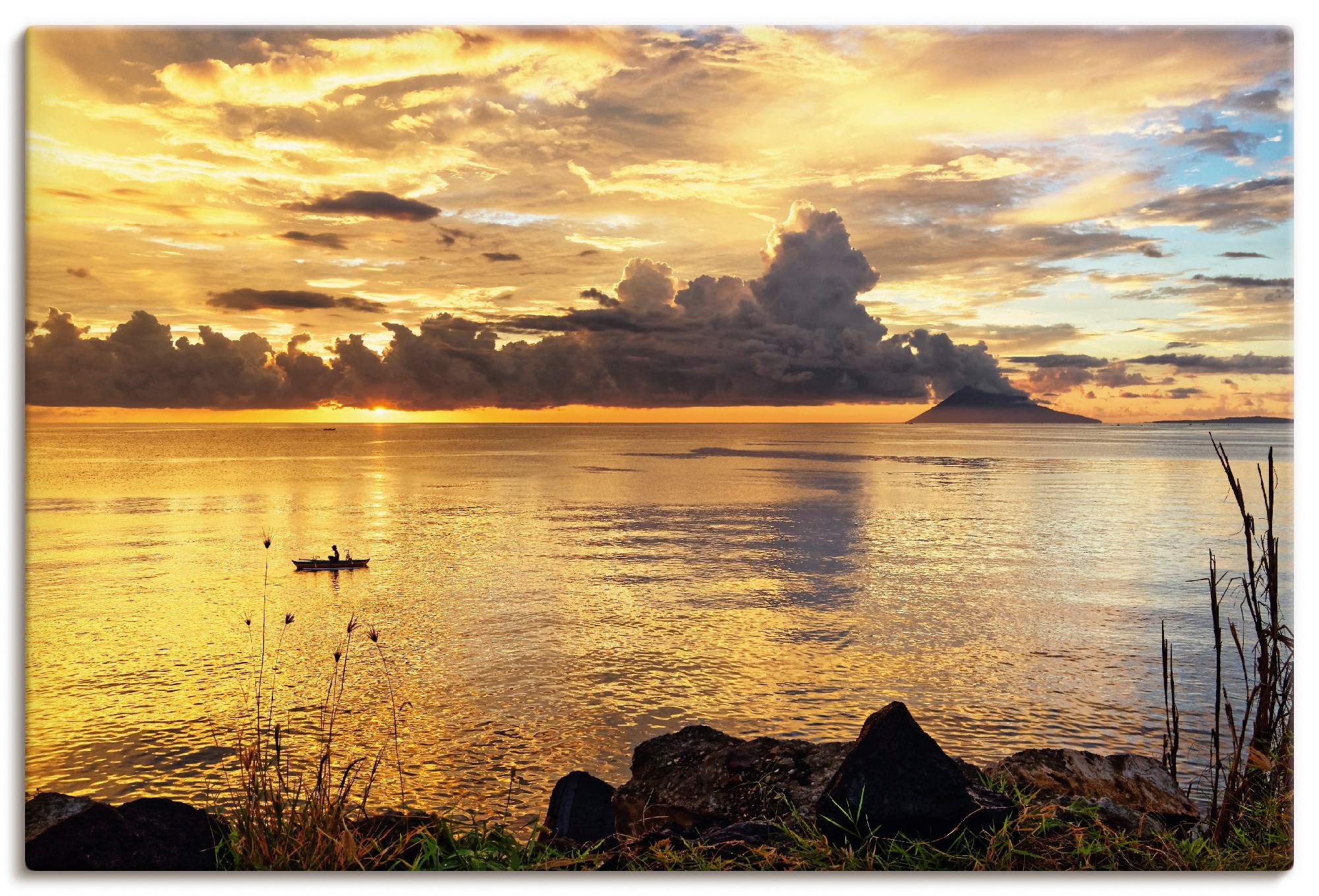 Image of Artland Leinwandbild "Sonnenuntergang mit einem Boot" Sonnenaufgang & -untergang 1 Stk. tlg. auf Holzrahmen gespannt