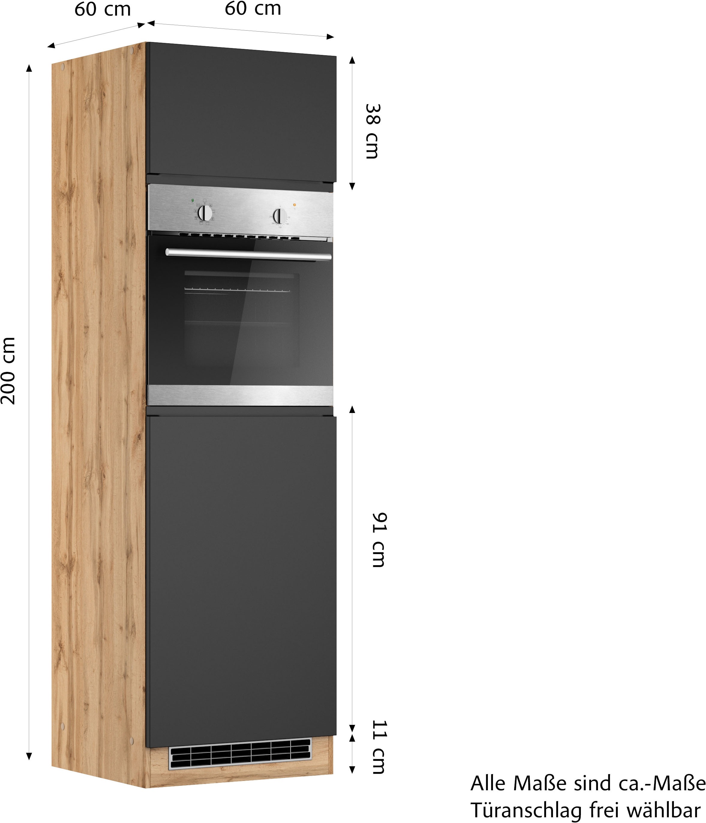 KOCHSTATION Armoire d'encastrement pour four »KS-Virginia,neu in verbesserter Ausführung« Rangement, Softclose,  largeur 60 cm, hauteur 200 cm, niche pour poêle L/H/P : 56/59/55 cm
