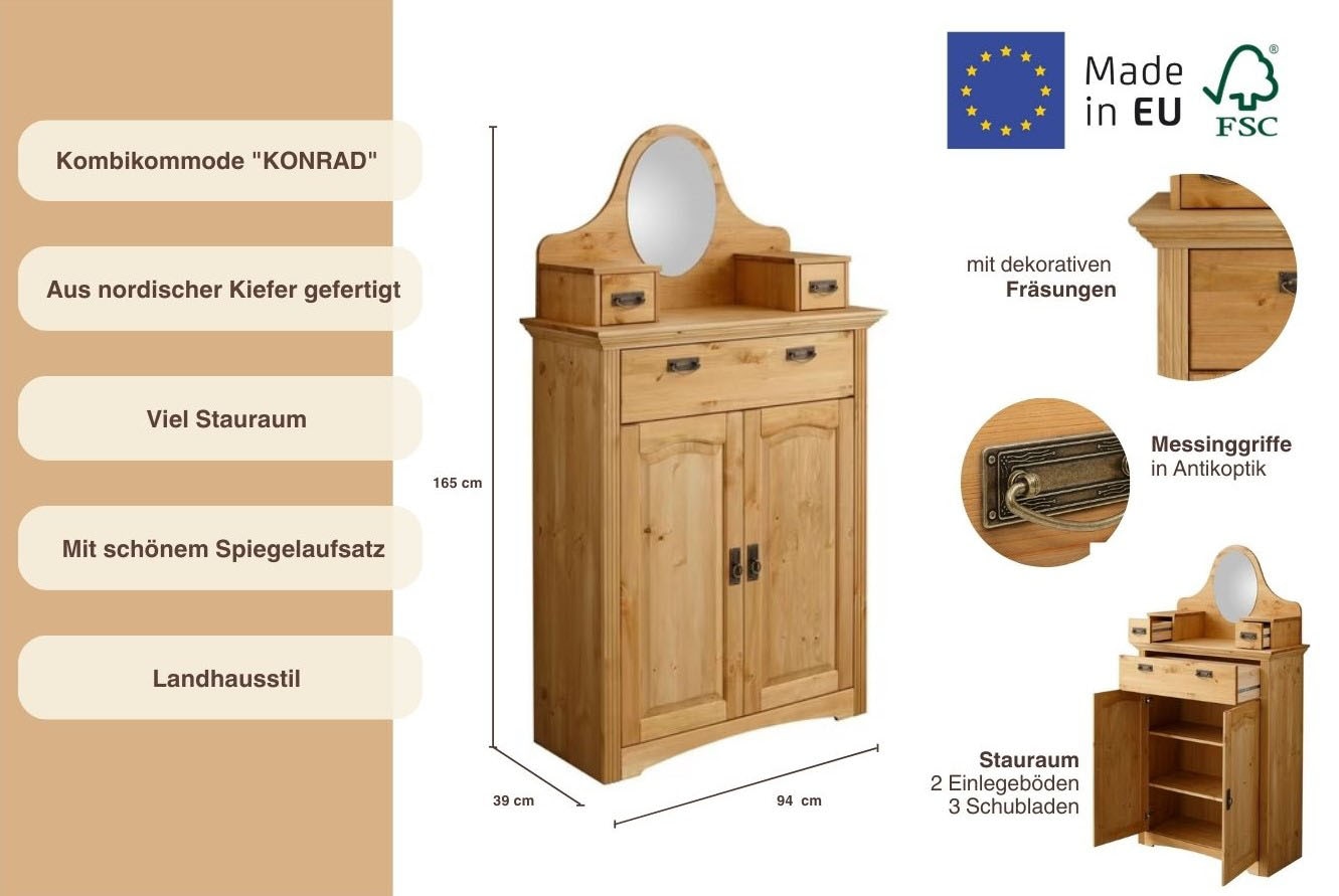 Home affaire Commode combinée »Konrad« Breite 94 cm, aus massiver, FSC®-zertifizierter Kiefer