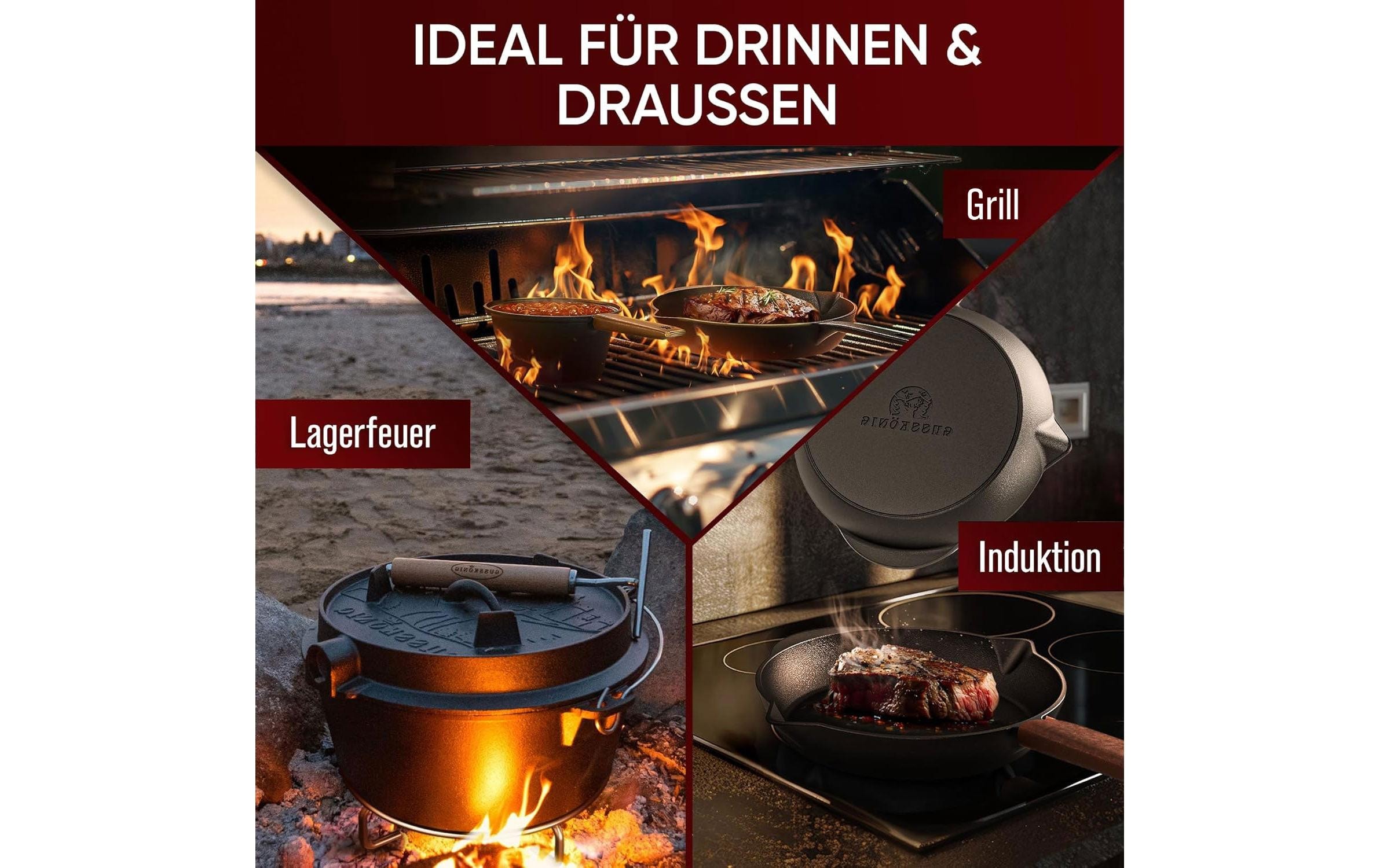   Marmite à barbecue »Gusskoenig Gusseisen Set Holzbox 8-teilig« 8 cuis tlg.