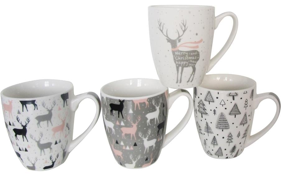 Tasse »Dameco XMAS 400 ml, 4 Stück, Weiss«, (4 tlg.)