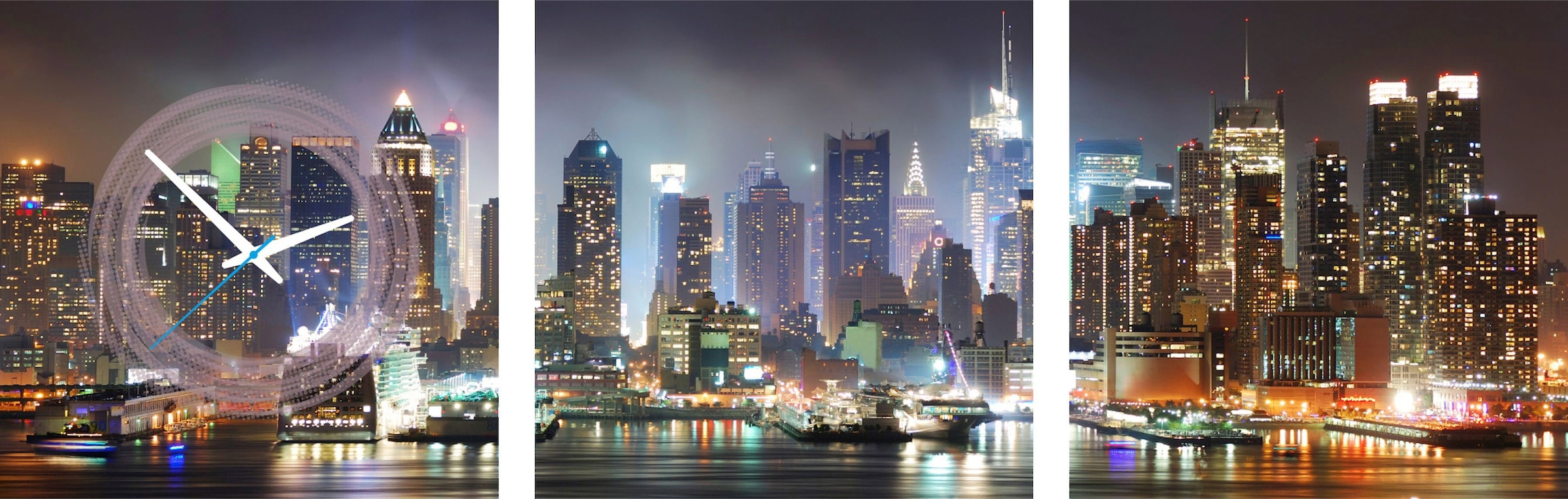 Image of Conni Oberkircher´s Bild »Time Square by Night - Time Square bei Nacht«, New York, (Set, (Set 3), mit dekorativer Uhr, Skyline, Hochhäser, Stadt, Metropole, Nacht bei Ackermann Versand Schweiz