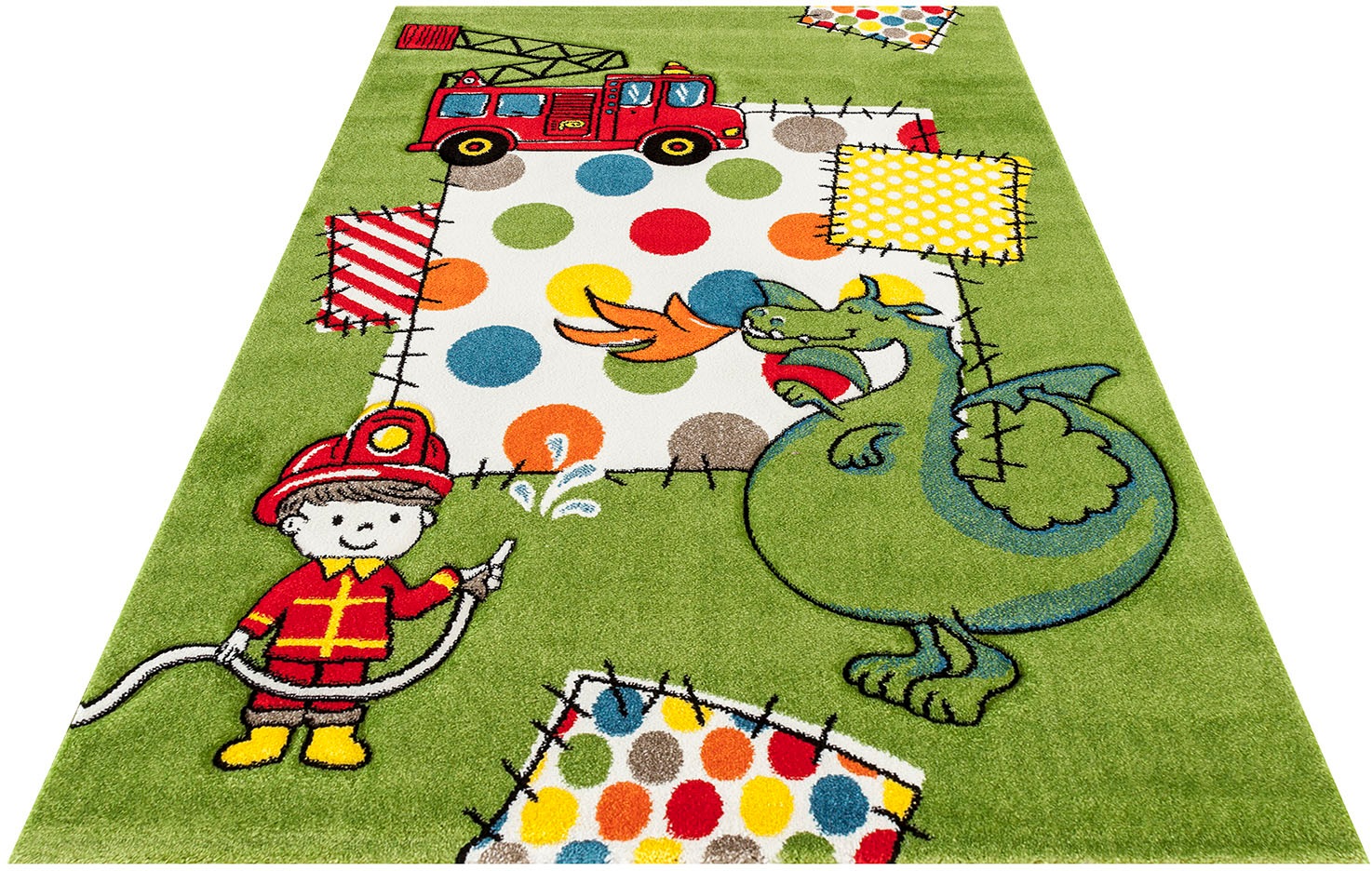 Image of Festival Kinderteppich »Momo Feuerwehr«, rechteckig, 13 mm Höhe, Feuerwehr und Dachen Motiv, Kurzflor bei Ackermann Versand Schweiz