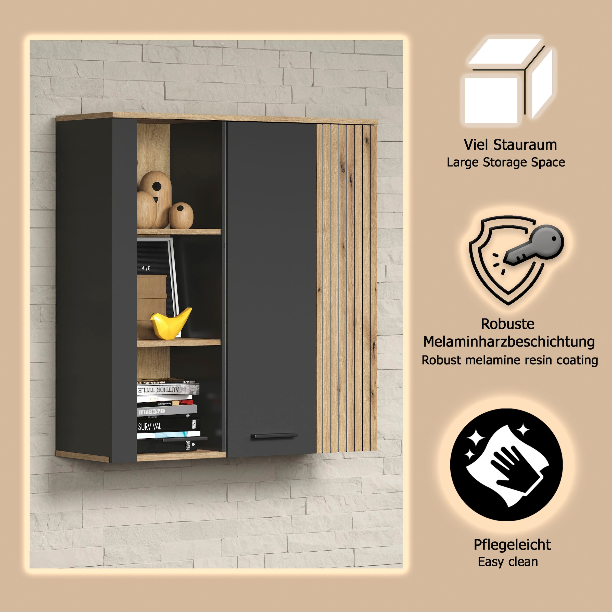 INOSIGN Vitrine suspendue »Estepona« 1 cuis tlg. Tür mit Akustikpaneel-Look