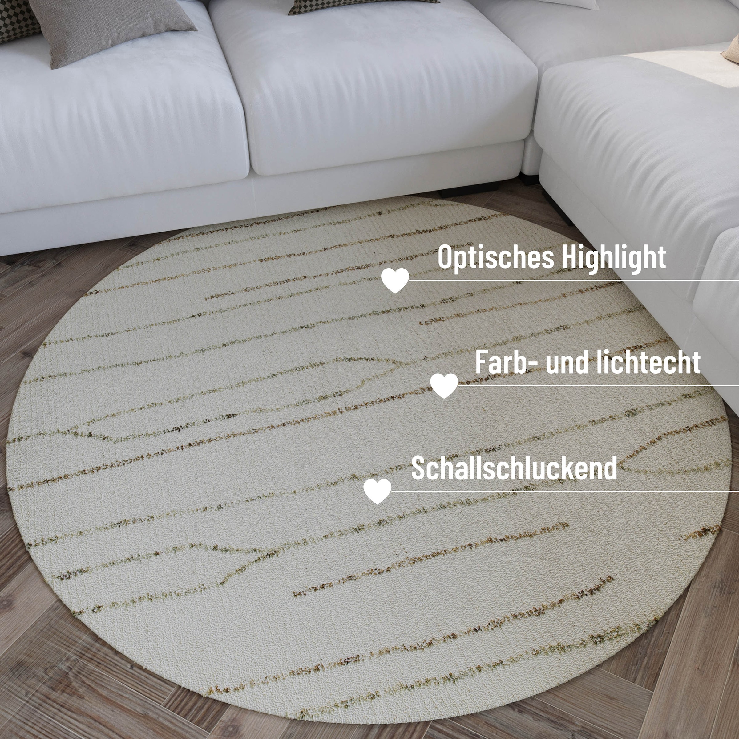 Wecon home Tapis en laine »Hamptons THIRTYNINE« Rond 10 mm Höhe Schurwolle, Kurzflor, Wohnzimmer, Schlafzimmer, elegant, Linien-Muster