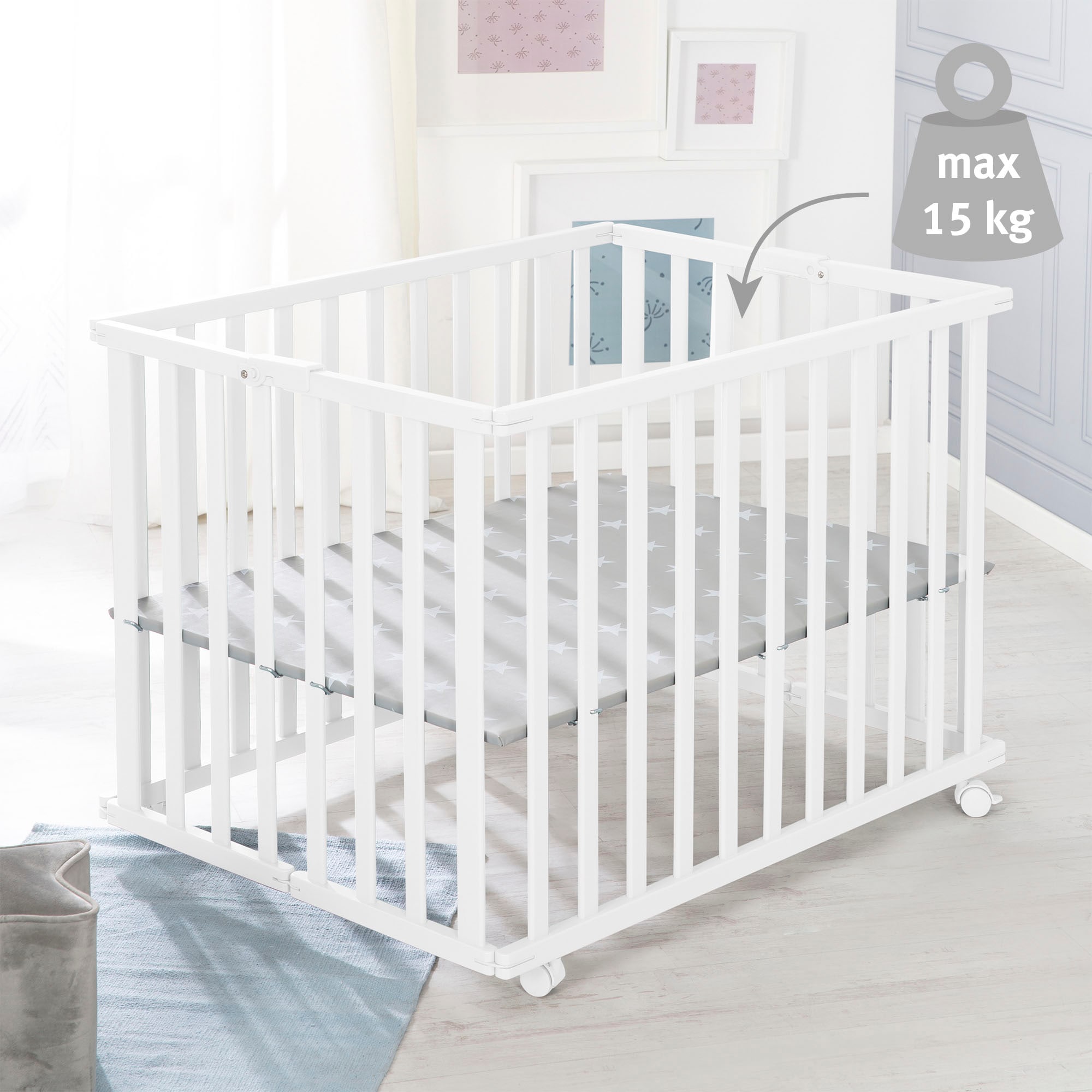 roba® Laufgitter »Little Stars, weiss, 74x100 cm«, mit Folienboden