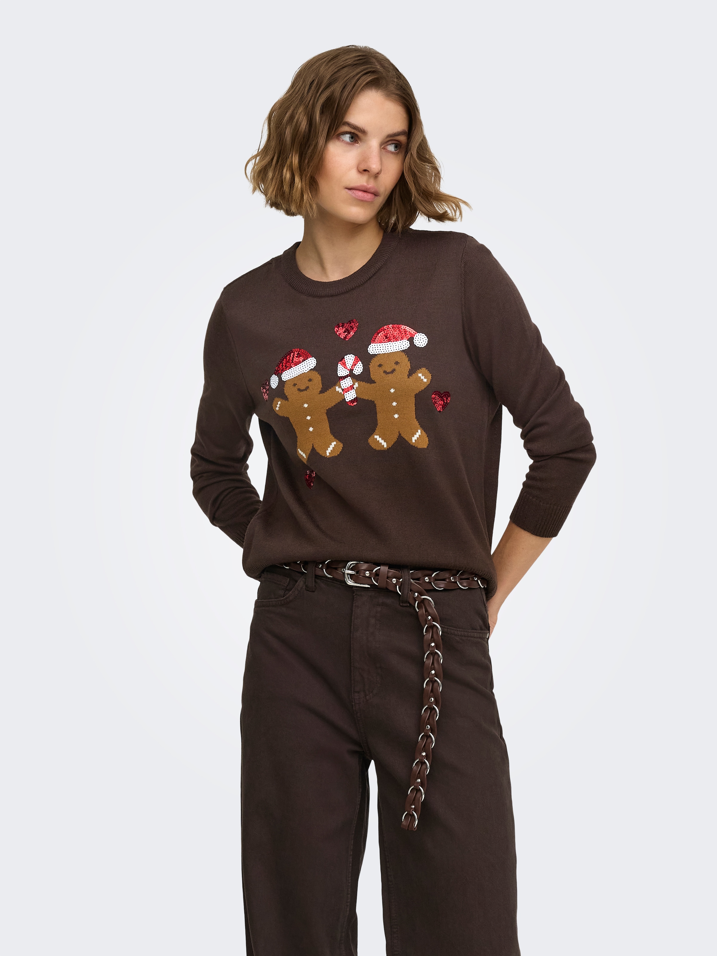 Image of ONLY Weihnachtspullover "ONLXMAS SHINE MOTIVE LS O-NECK KNT" Kunstfaser, regular fit, X-Mas Strickmuster