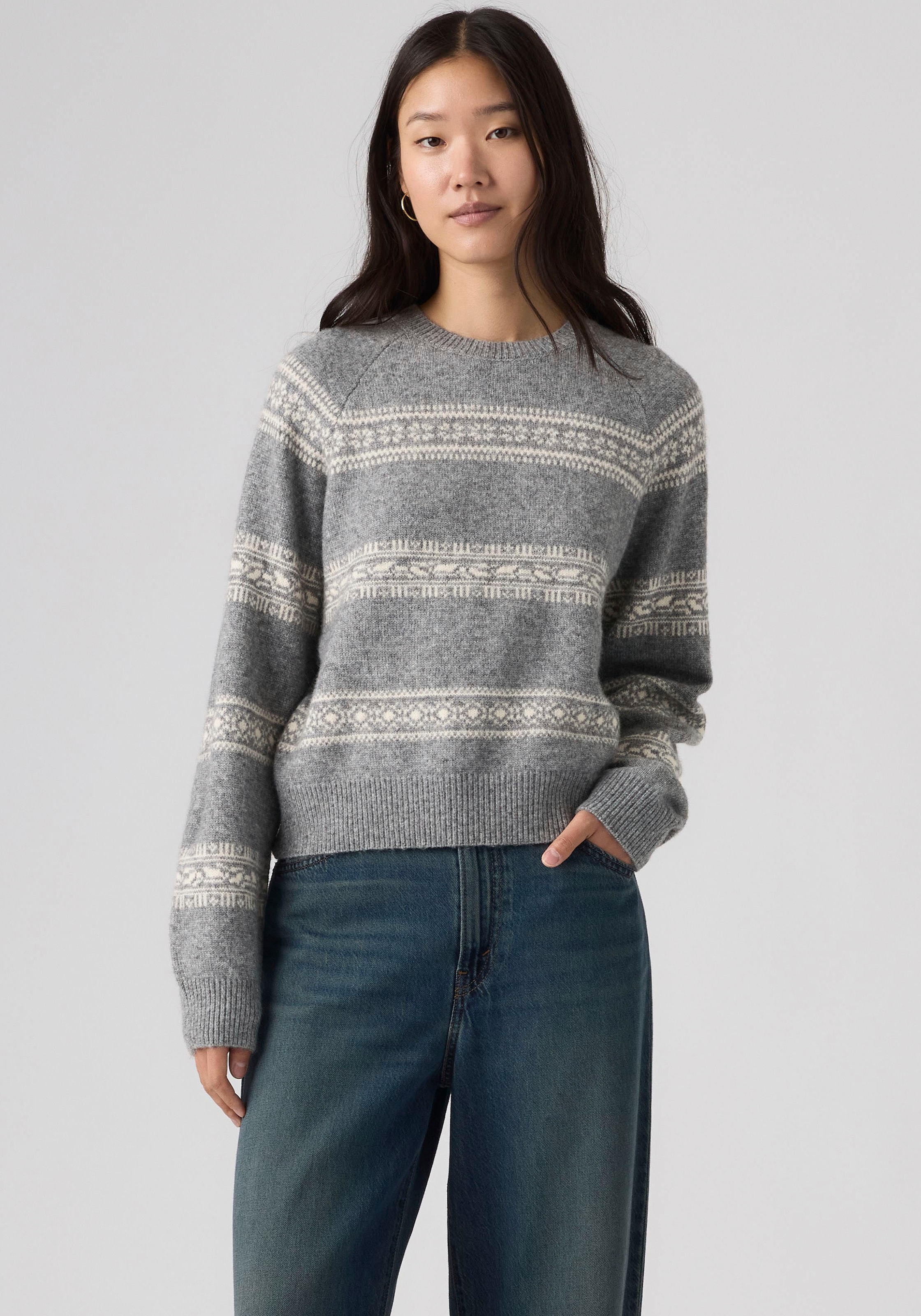 Image of Levis Strickpullover "CREWNECK SWEATER" mit femininem Norwegermuster, Materialmix