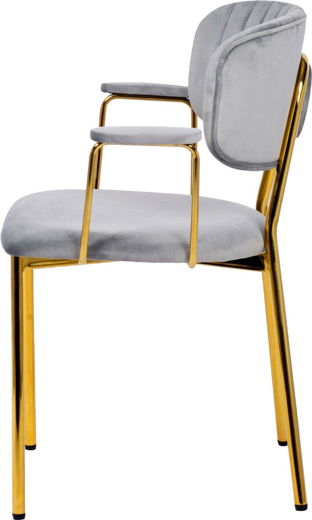 Kayoom Polsterstuhl »Stuhl Giselle 225 2er-Set, Gestell aus Edelstahl«, (Set), 2 St., mit Armlehnen, goldenes Gestell aus Edelstahl, Samtbezug, Ziernähte