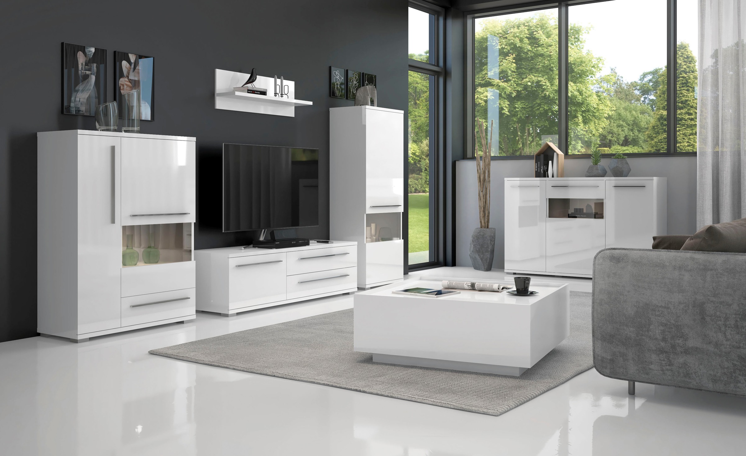 Places of Style Highboard »Piano Vitrine«, UV lackiert, Soft-Close Funktion