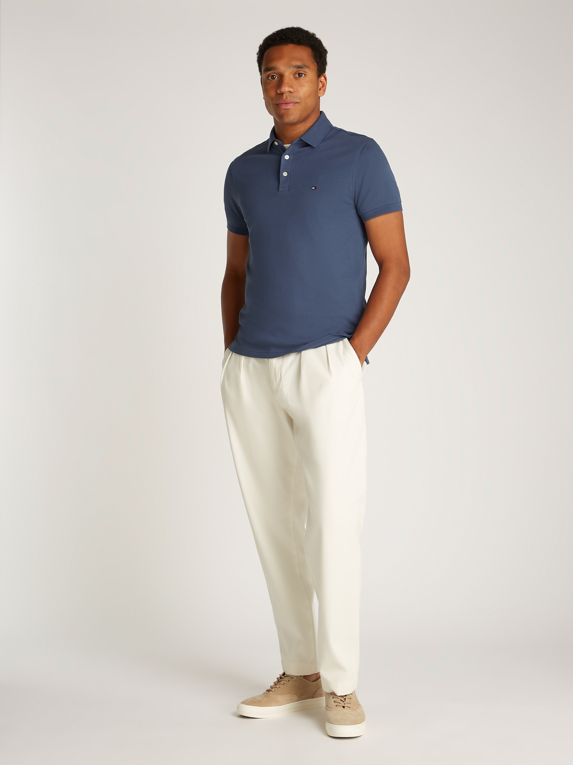 Tommy Hilfiger Poloshirt »1985 SLIM POLO mit Piqué-Struktur und Stickerei«, meliert, casual, slim fit, Baumwollmix, Polokragen