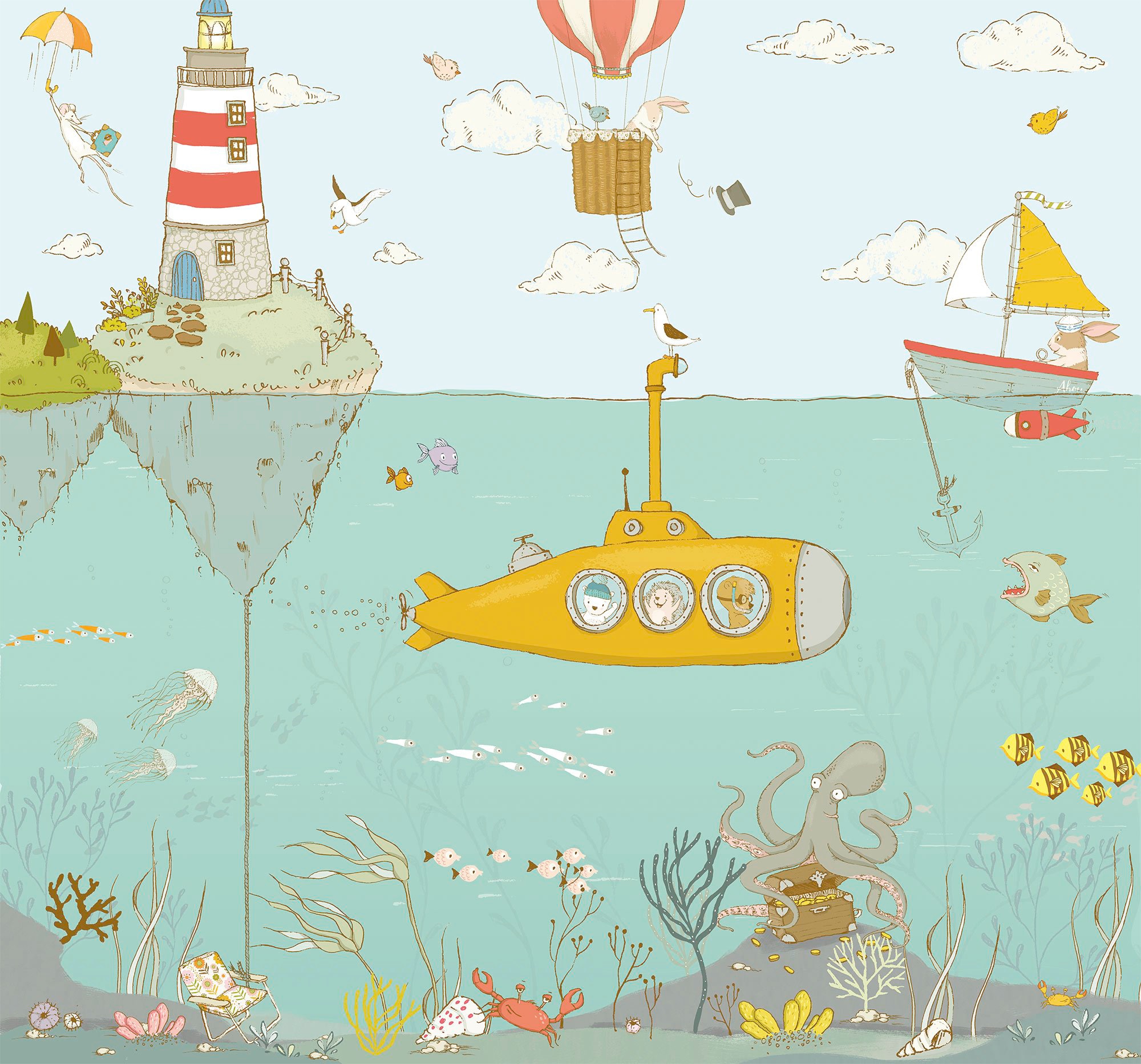 Image of Komar Vliestapete "Digitaldruck Vlies - Sealife - Grösse 300 x 280 cm" bedruckt glatt Kinderzimmer